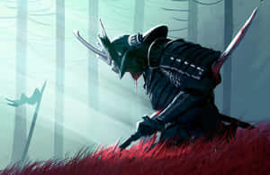 Powerful Samurai Warrior In An Intense Battlefield Wallpaper