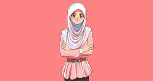 Pretty Pink Anime Hijab Wallpaper