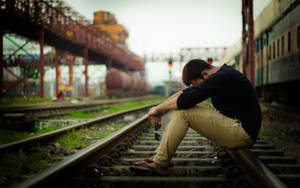 Sad Man Alone On The Railway Wallpaper
