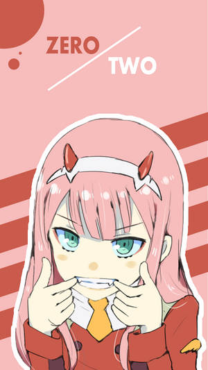 Zero Two Forcing To Smile Phone Wallpaper