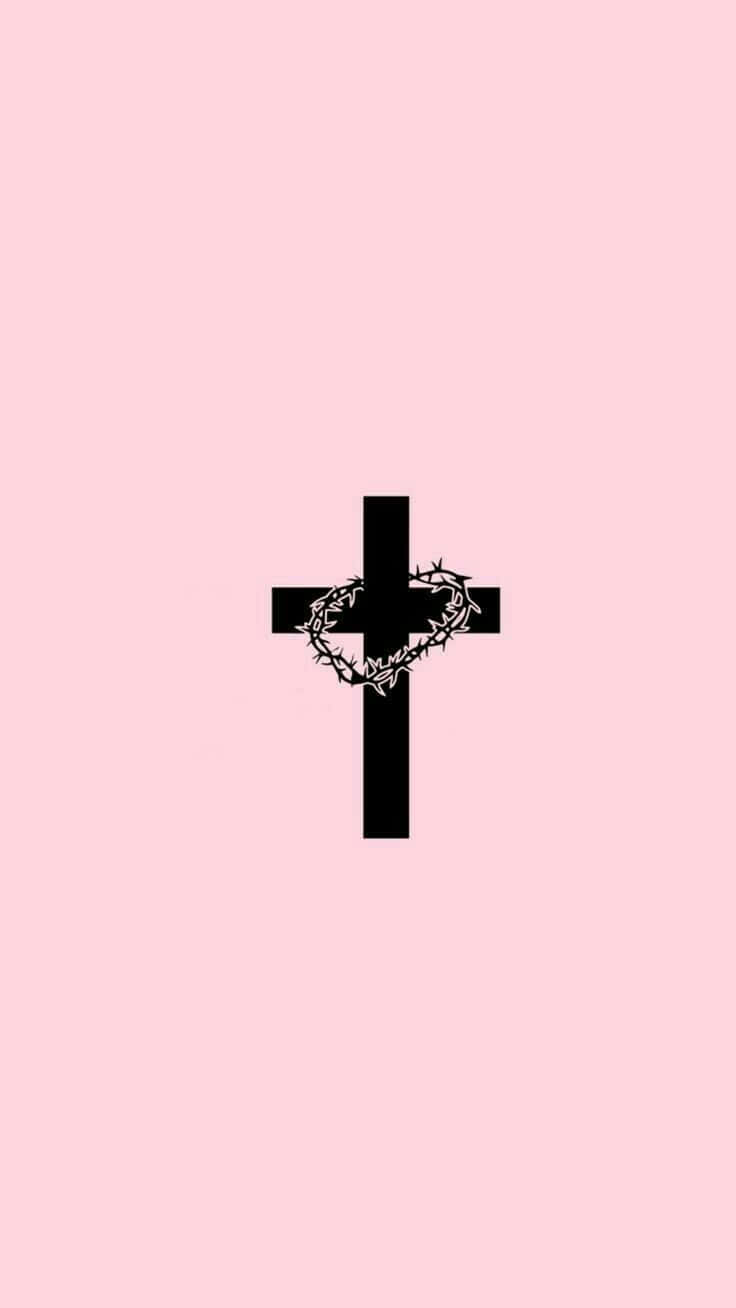 A Beautiful Sky With A White And Pink Cross In The Distance.