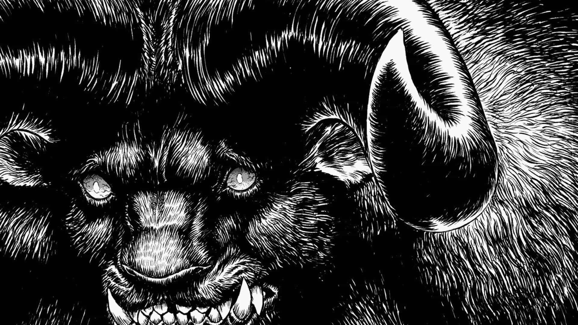 A Black And White Drawing Of A Ram With Horns