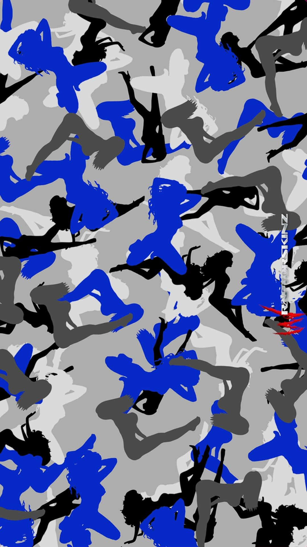 A Blue And Gray Camouflage Pattern With A Lot Of People
