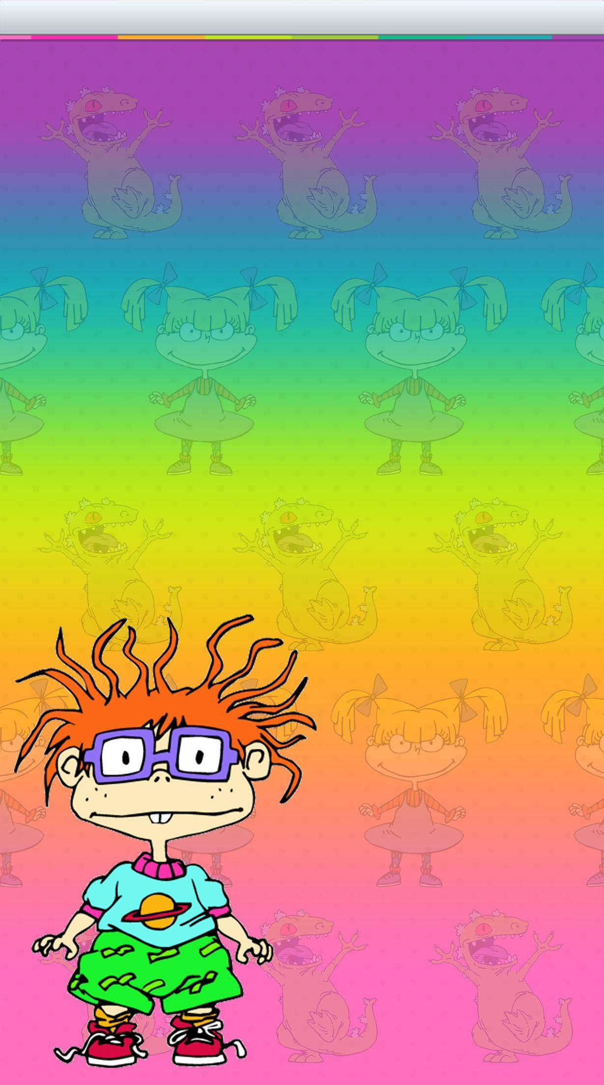 Download free A Cartoon Girl With Glasses And A Rainbow Background ...