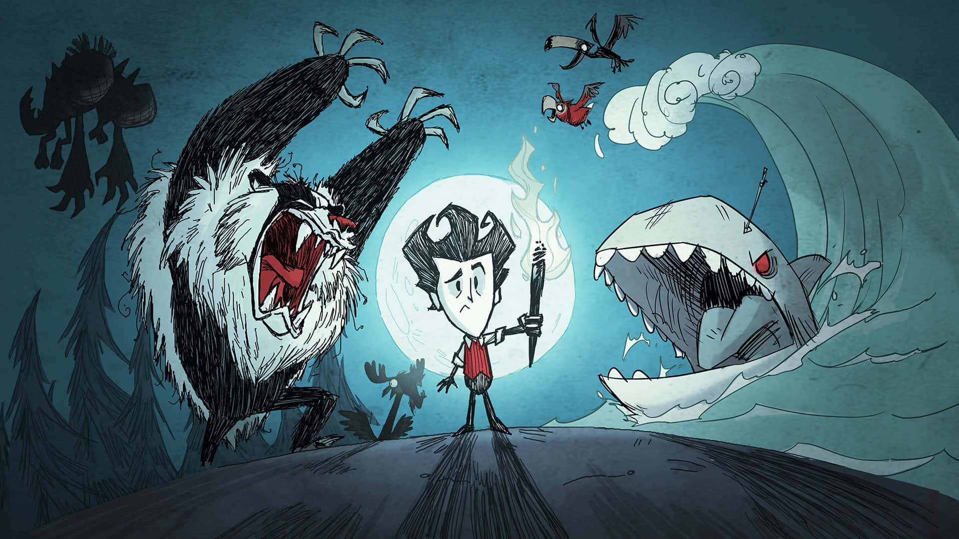 A Cartoon Of A Man And A Shark