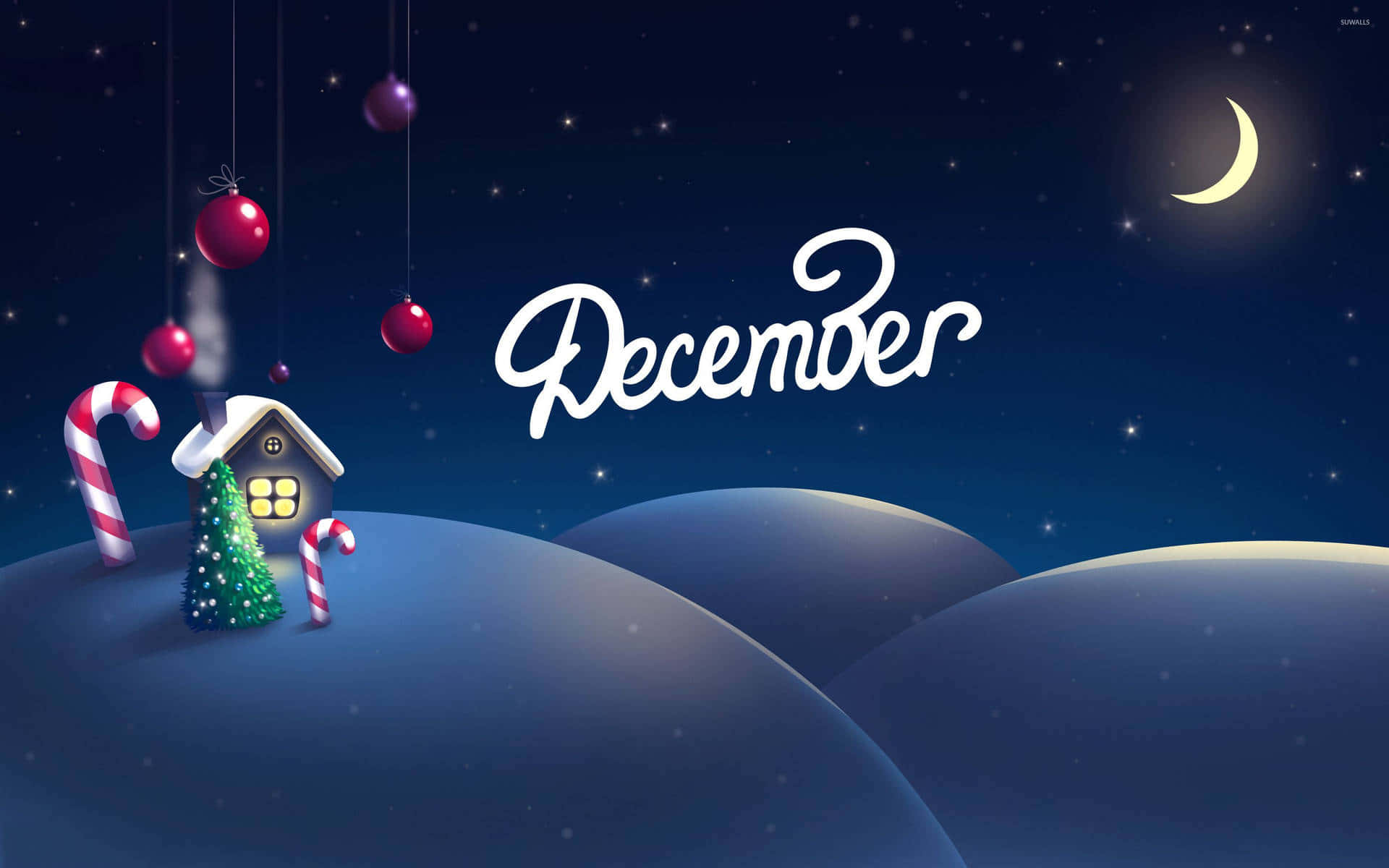 A Christmas Scene With A House And Candy Canes