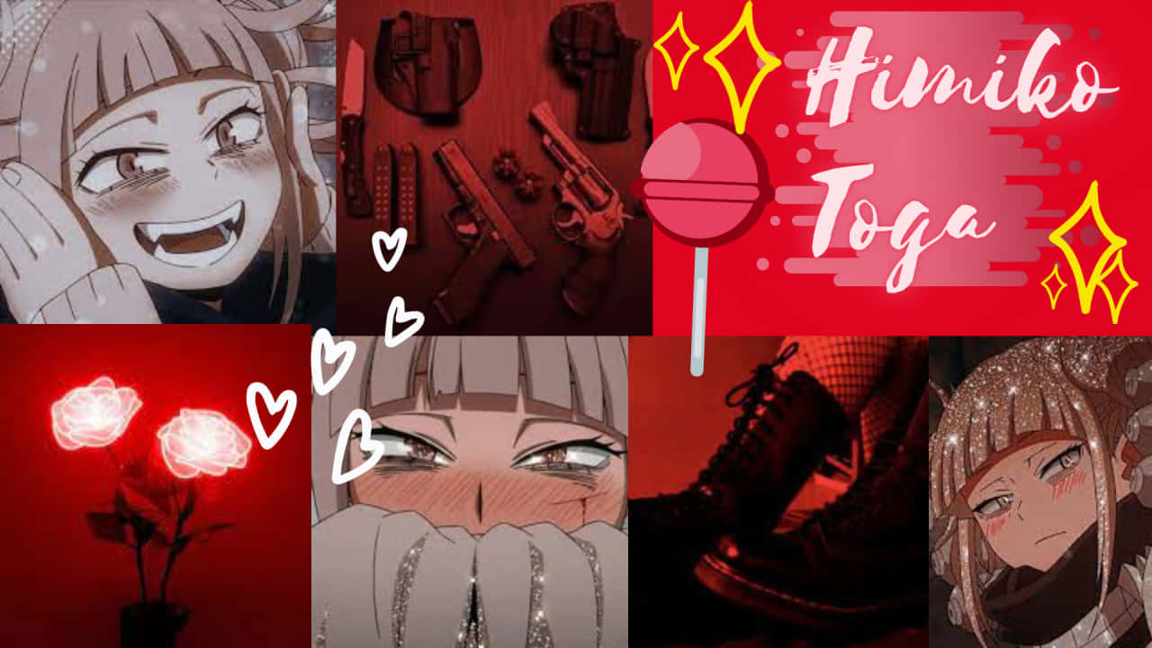 A Collage Of Anime Characters With Hearts And Red
