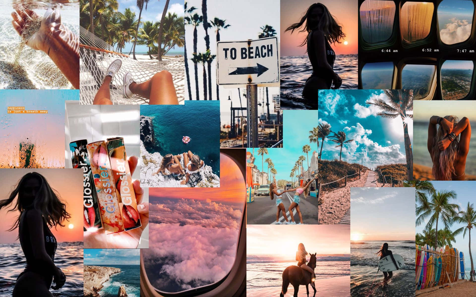 A Collage Of Photos Of People On The Beach