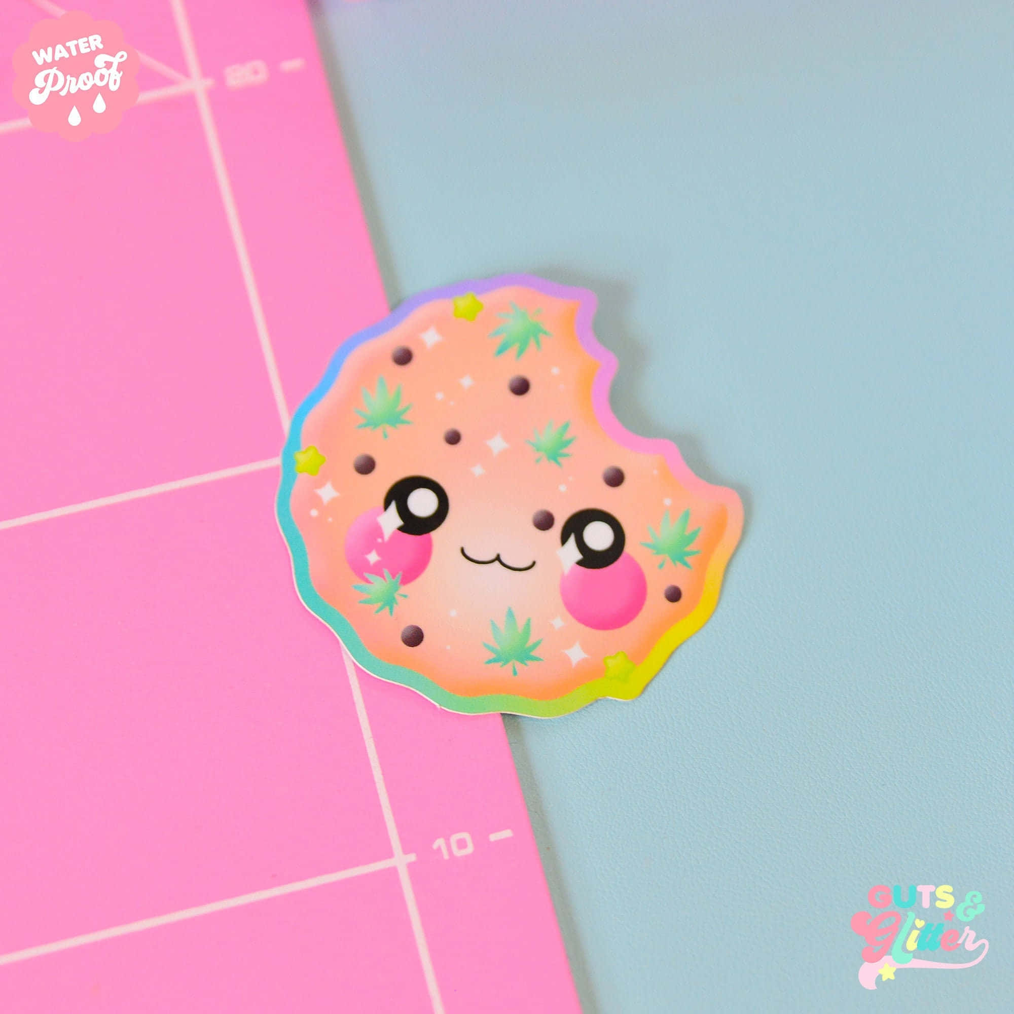 A Cute Kawaii Donut Sticker On A Pink Background