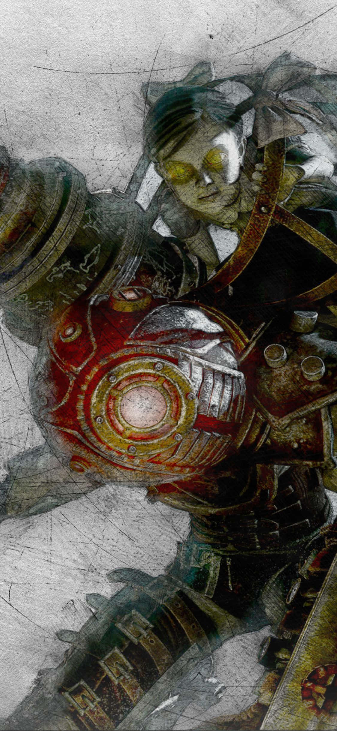 A Drawing Of A Man Holding A Sword