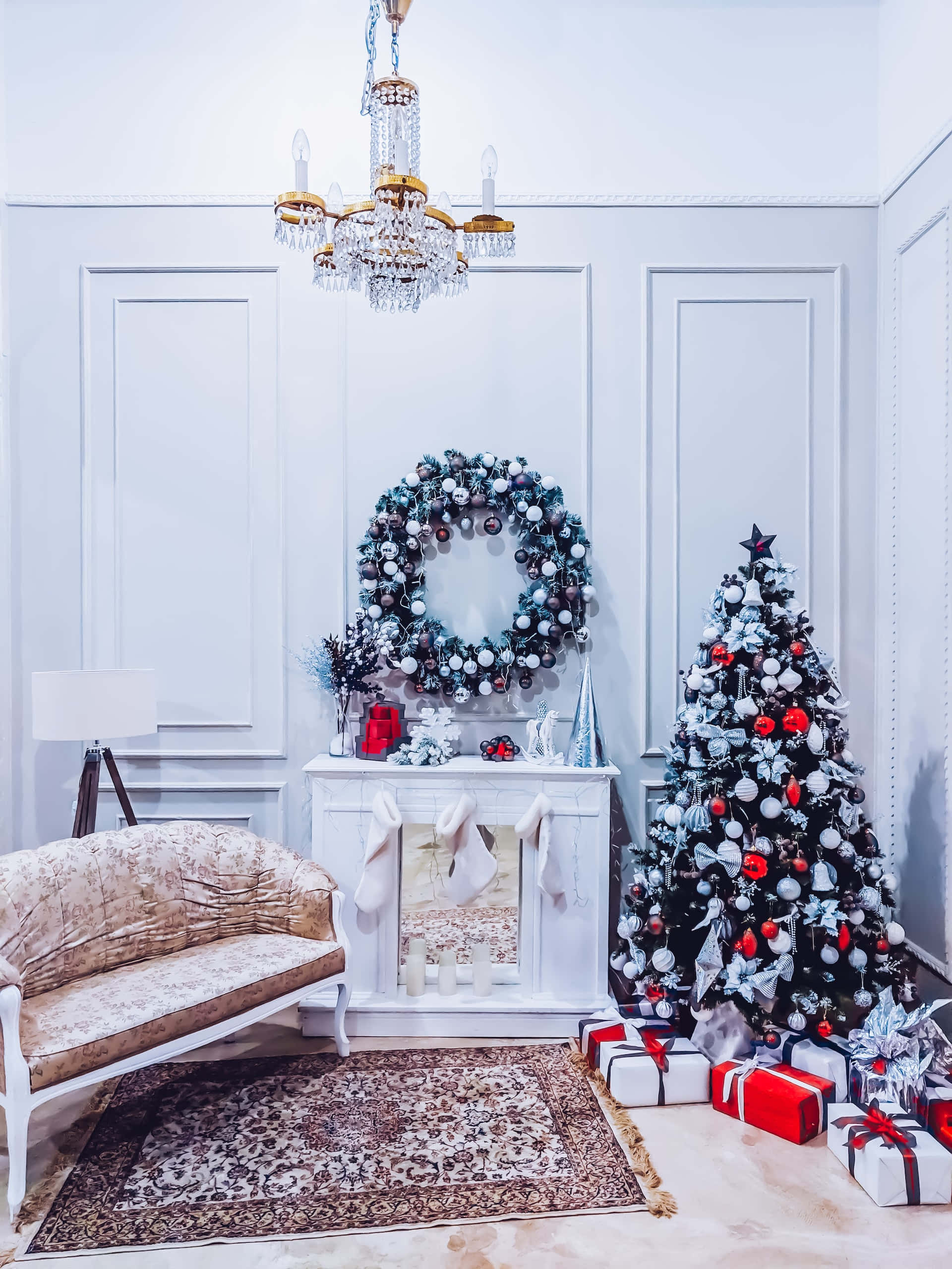 A Festive Aesthetic Christmas Tree With Presents At The Foot