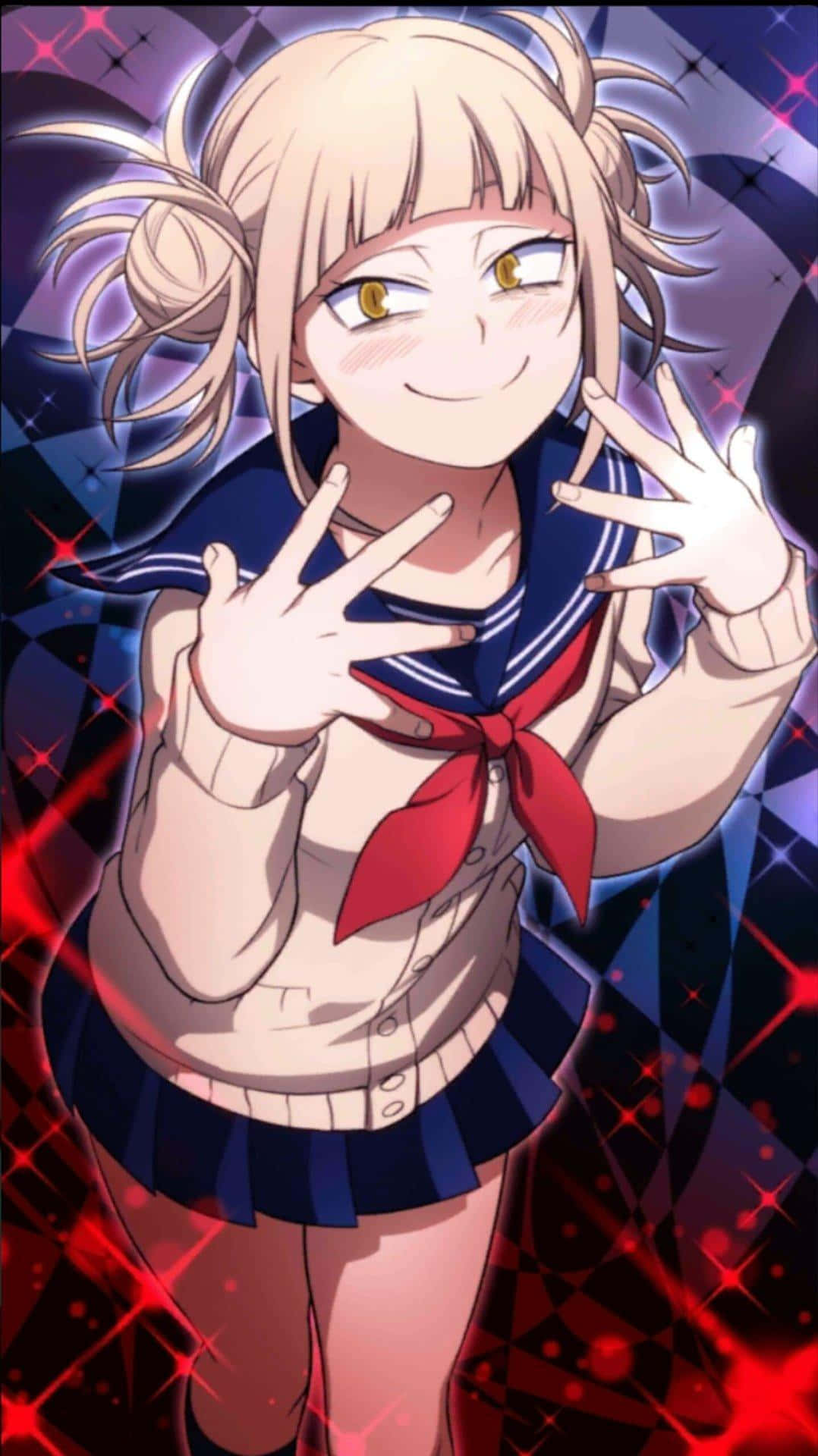 A Girl In A Sailor Suit With Her Hands Up
