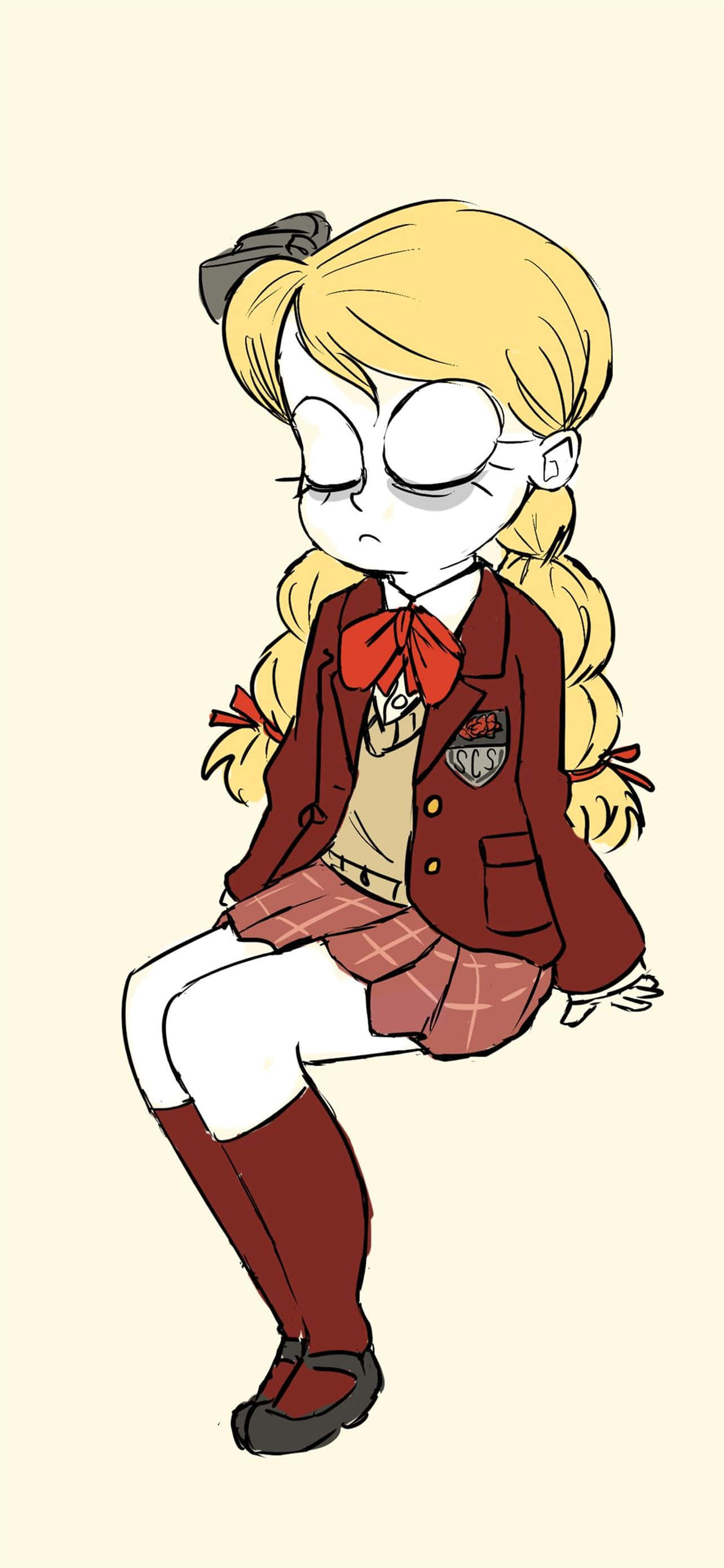 A Girl In A School Uniform Is Sitting Down