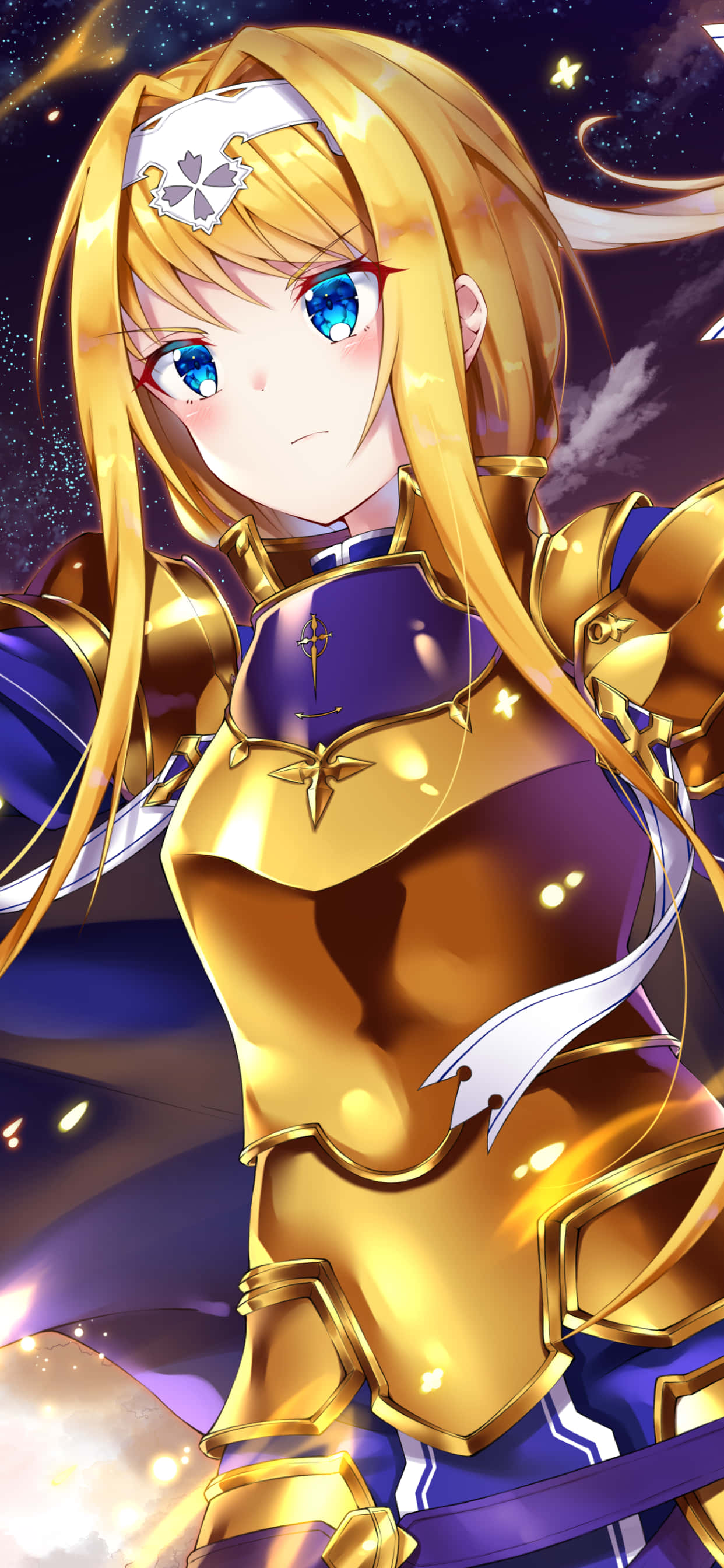 A Girl In Gold Armor With Blue Hair