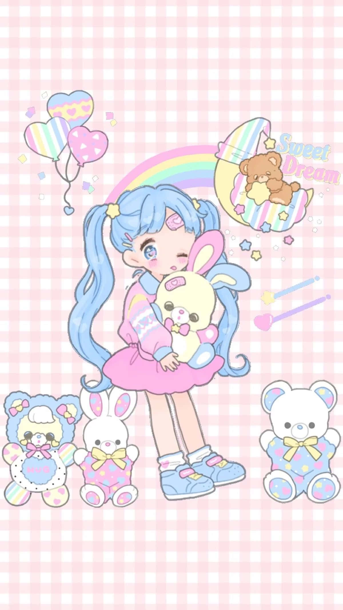 A Girl With A Teddy Bear And A Bunny