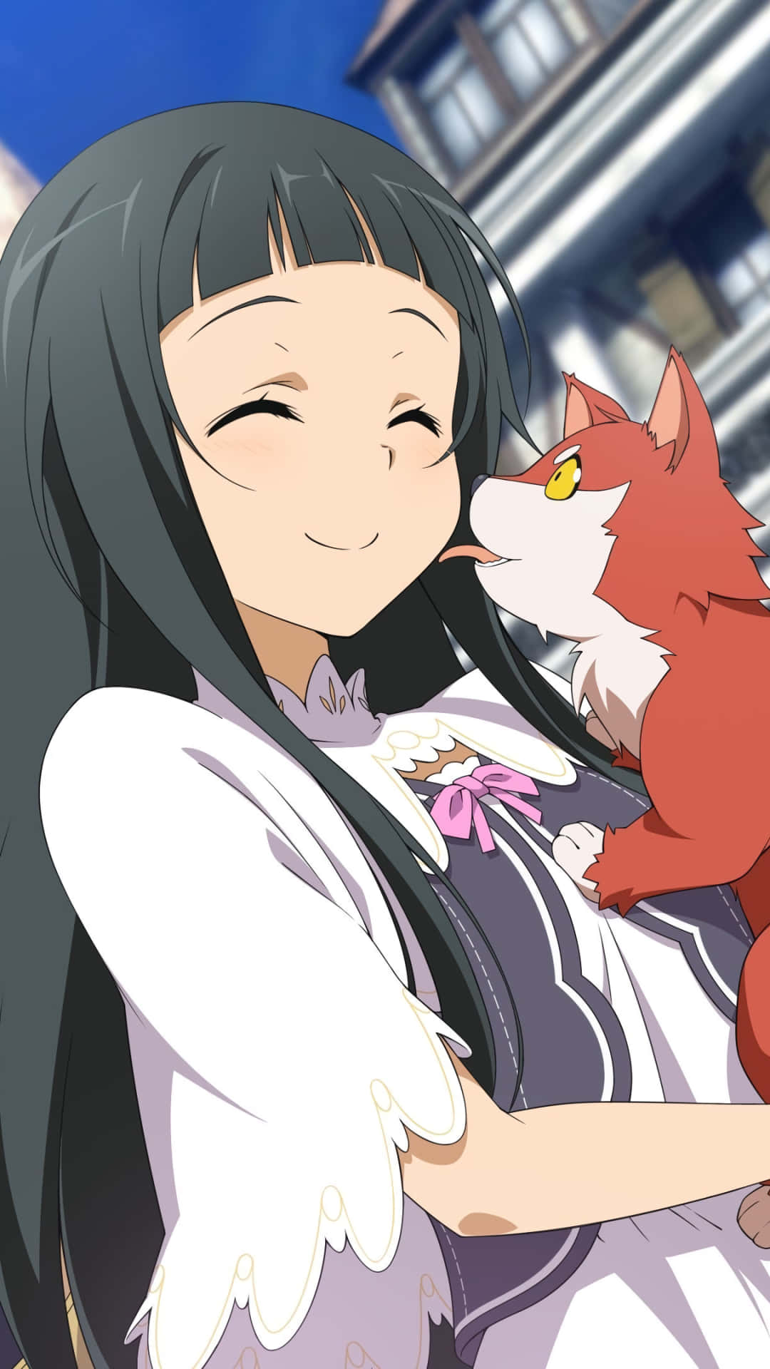 A Girl With Long Hair And A Cat Holding Her