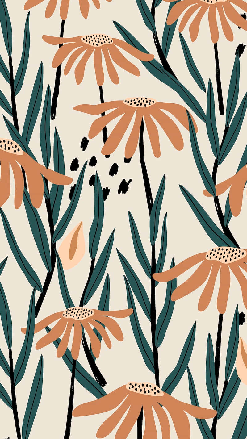 A Pattern With Orange Flowers And Leaves