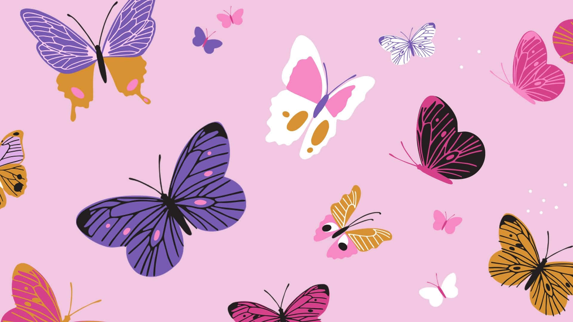 A Pink Background With Many Butterflies On It