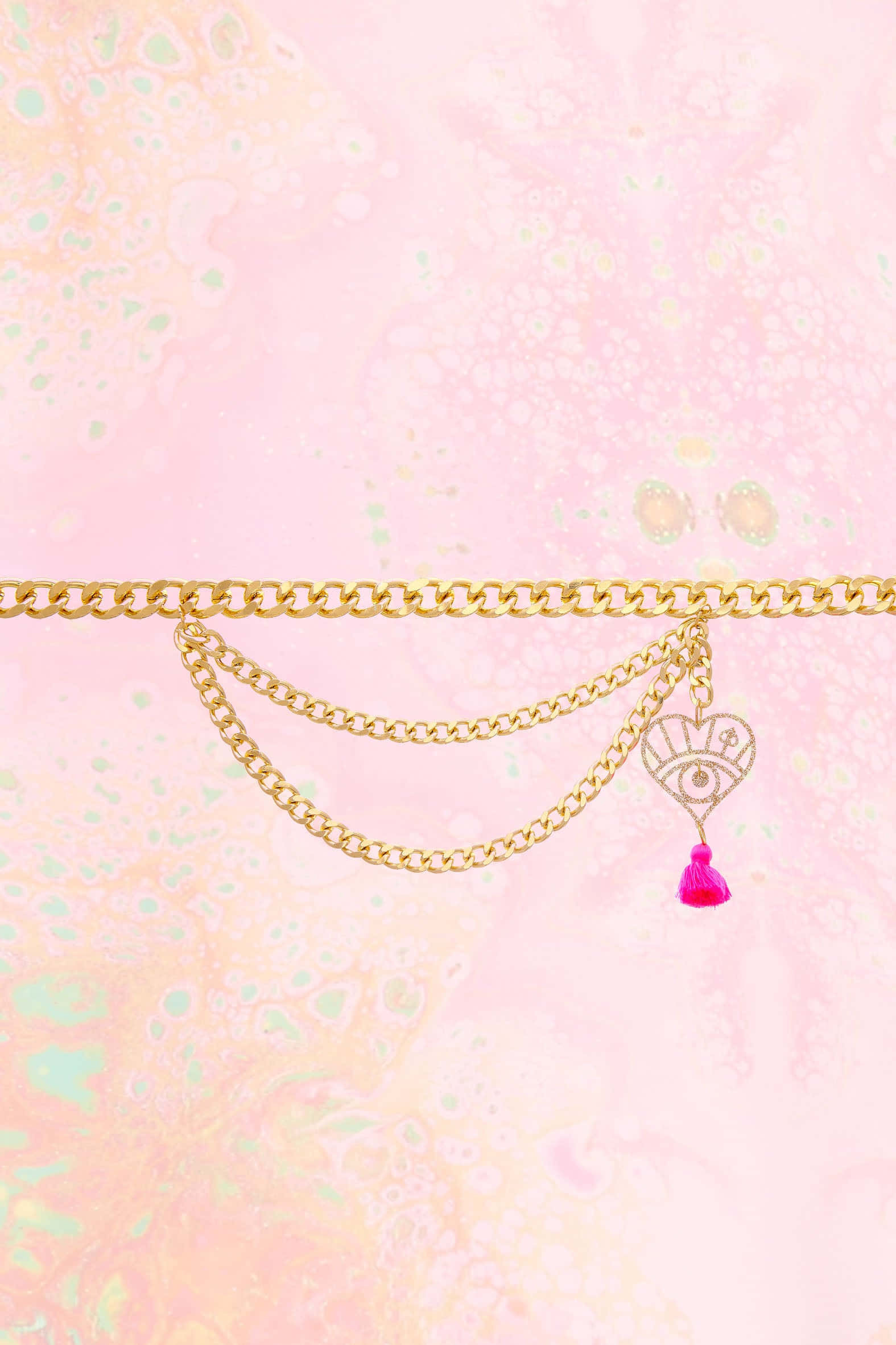 A Pink Chain Bracelet With A Pink Charm