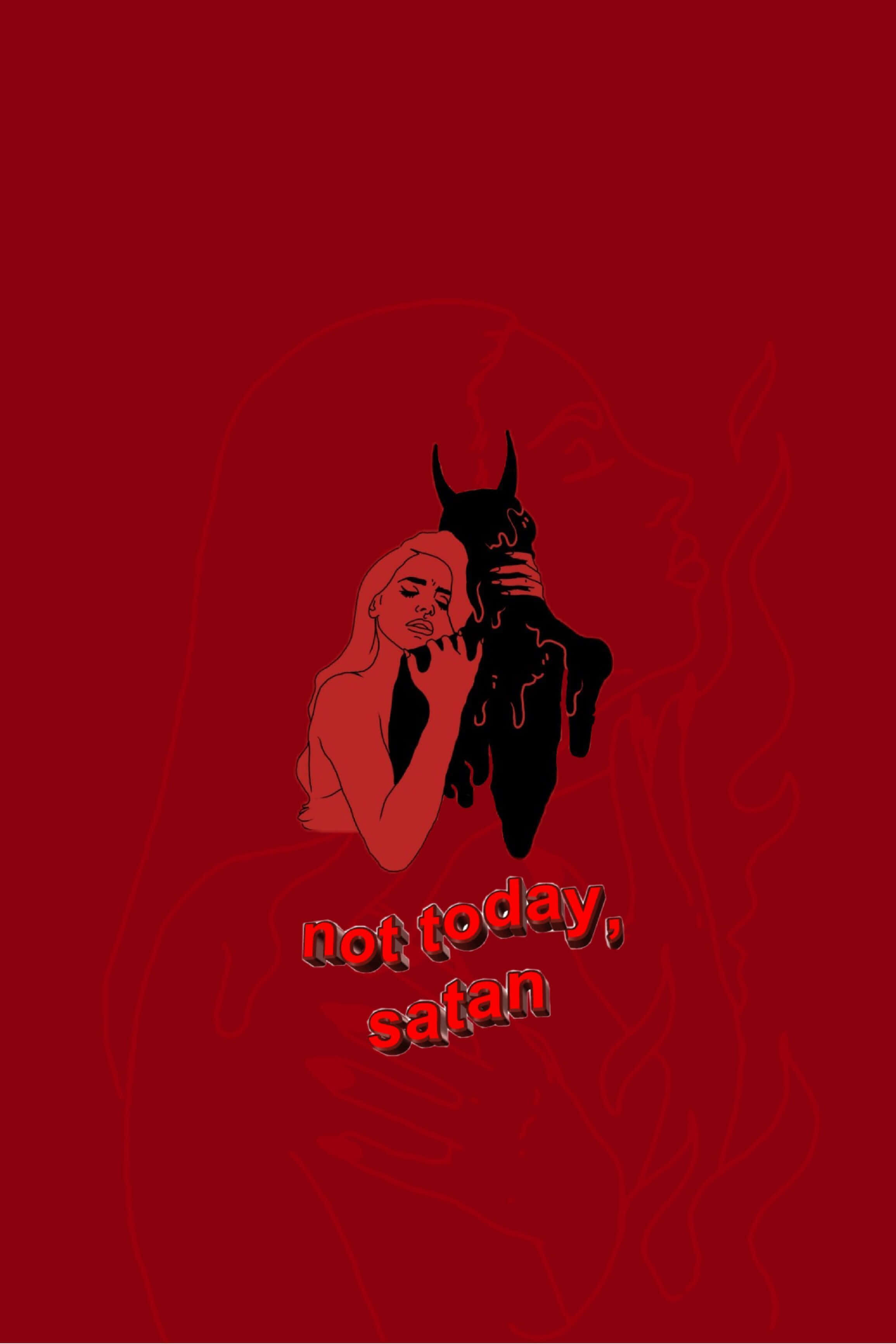A Red Background With A Woman And A Devil