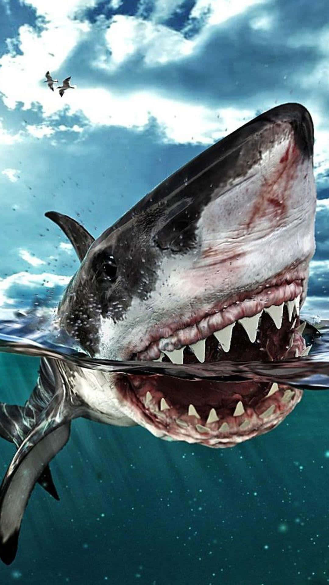 A Shark With Its Mouth Open In The Water