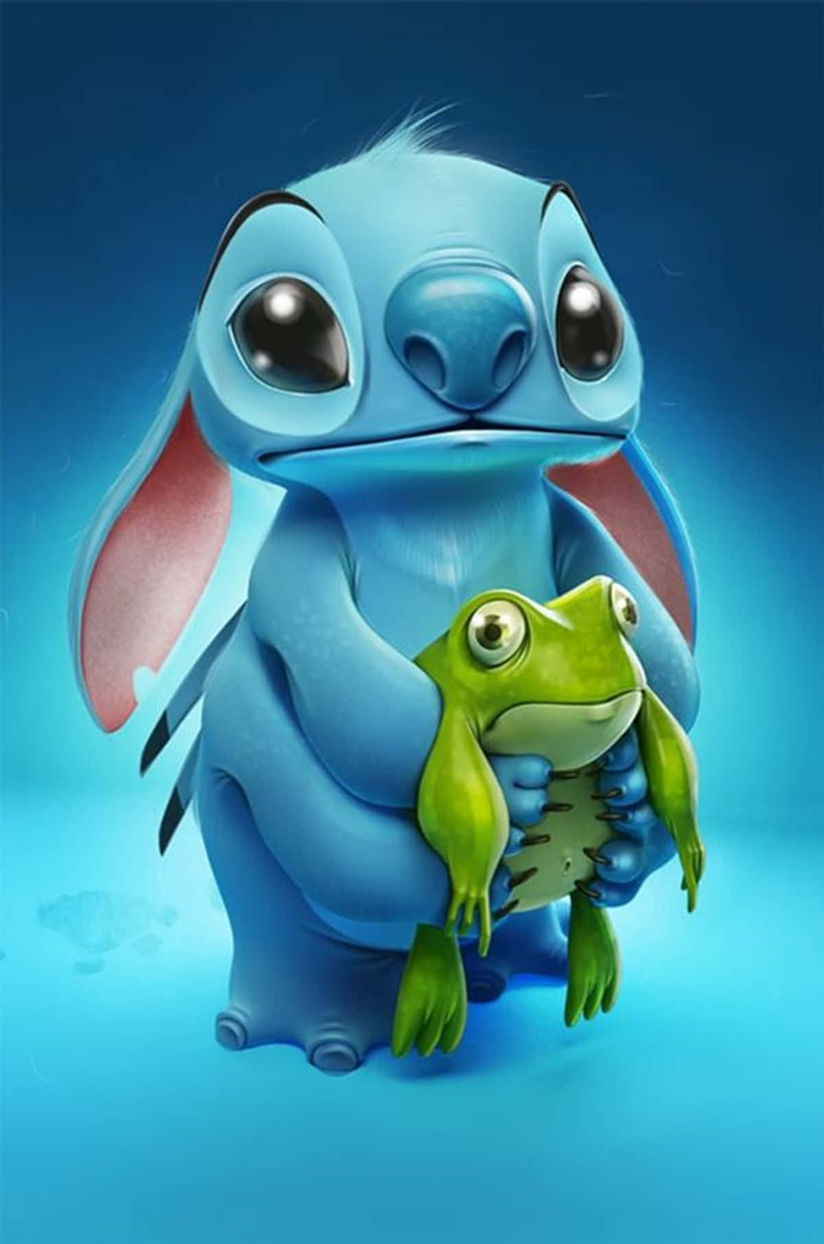 Adorable Stitch Holding A Green Frog