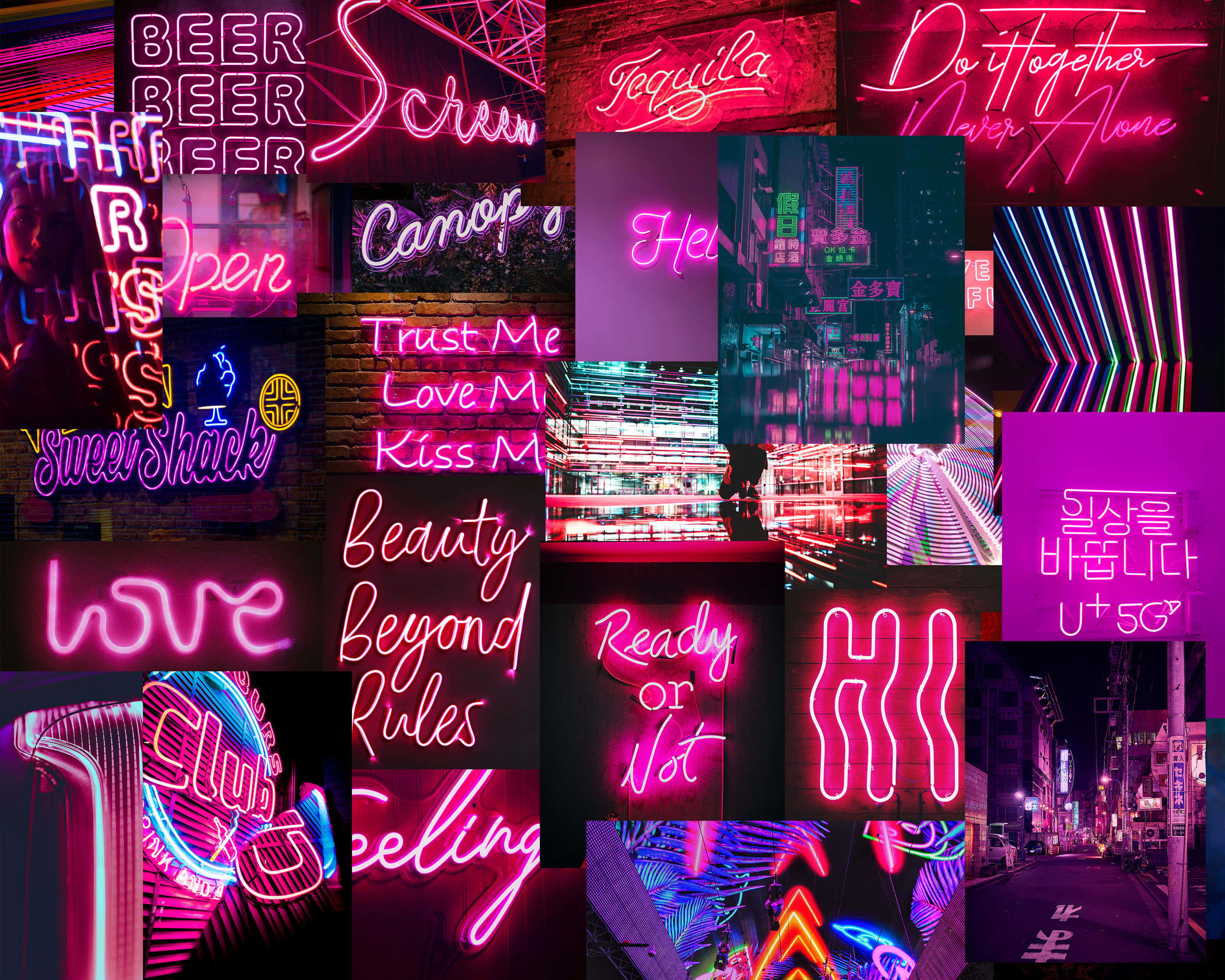 Aesthetic Grunge Neon Signs Collage Art