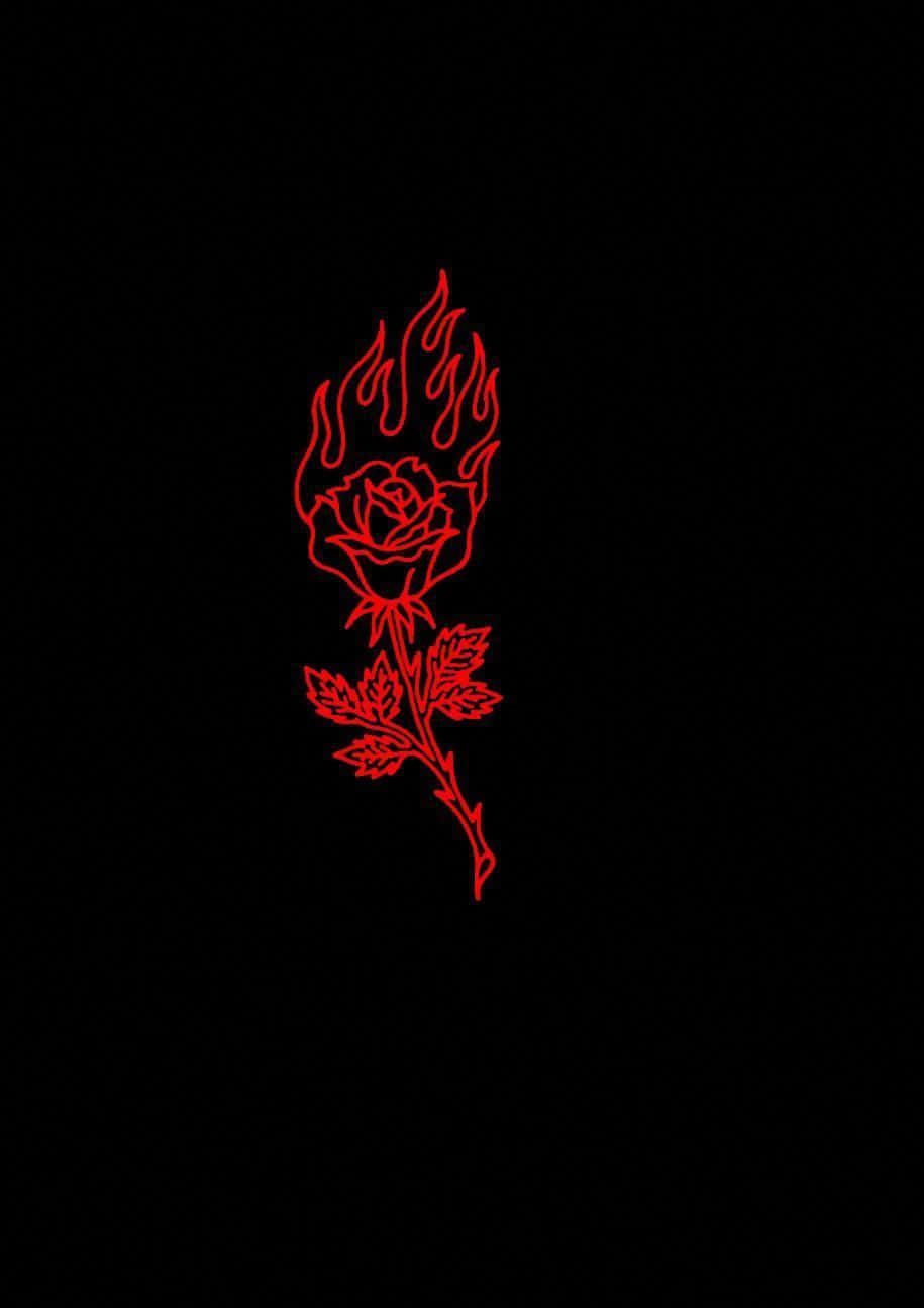 Aesthetic Rose Flower On Fire Line Art