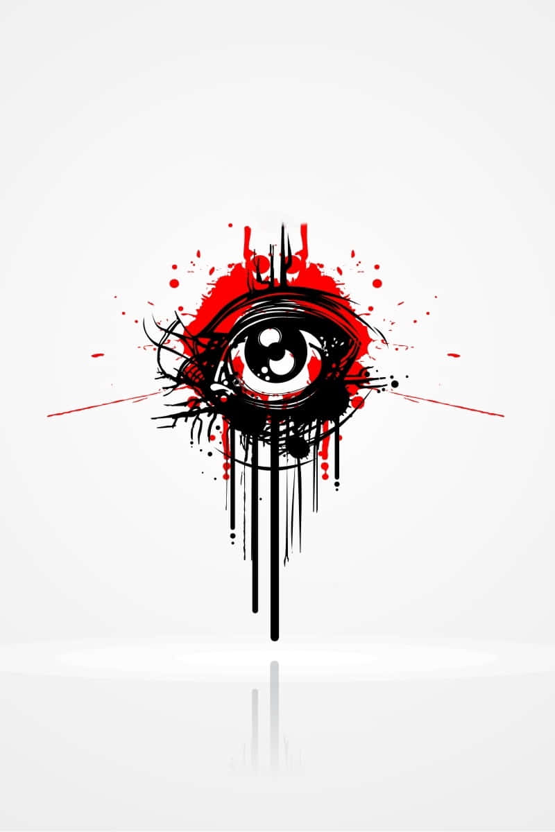 An Abstract Painting In Striking Colors Of Red, White And Black