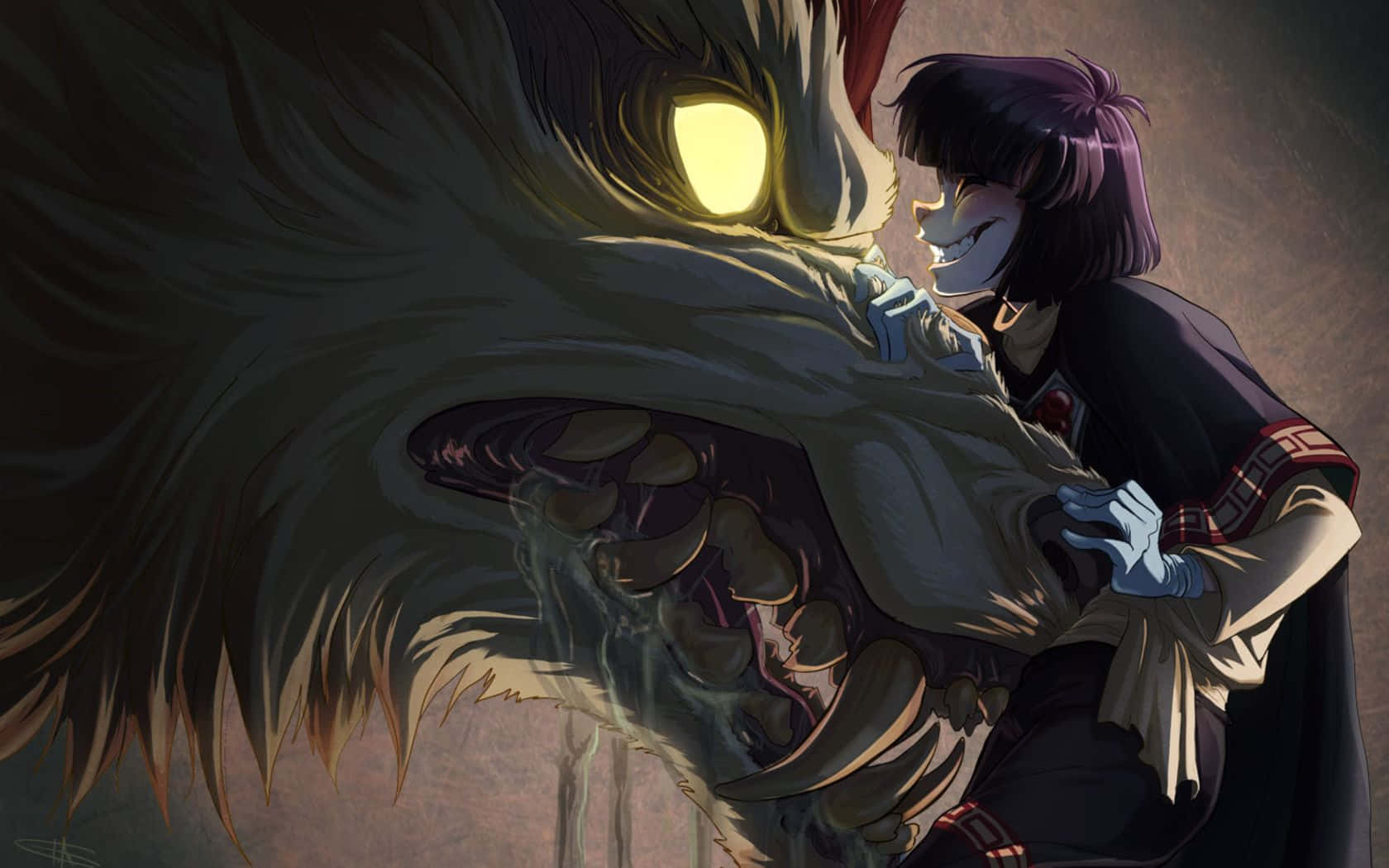 Anime Girland Giant Wolf