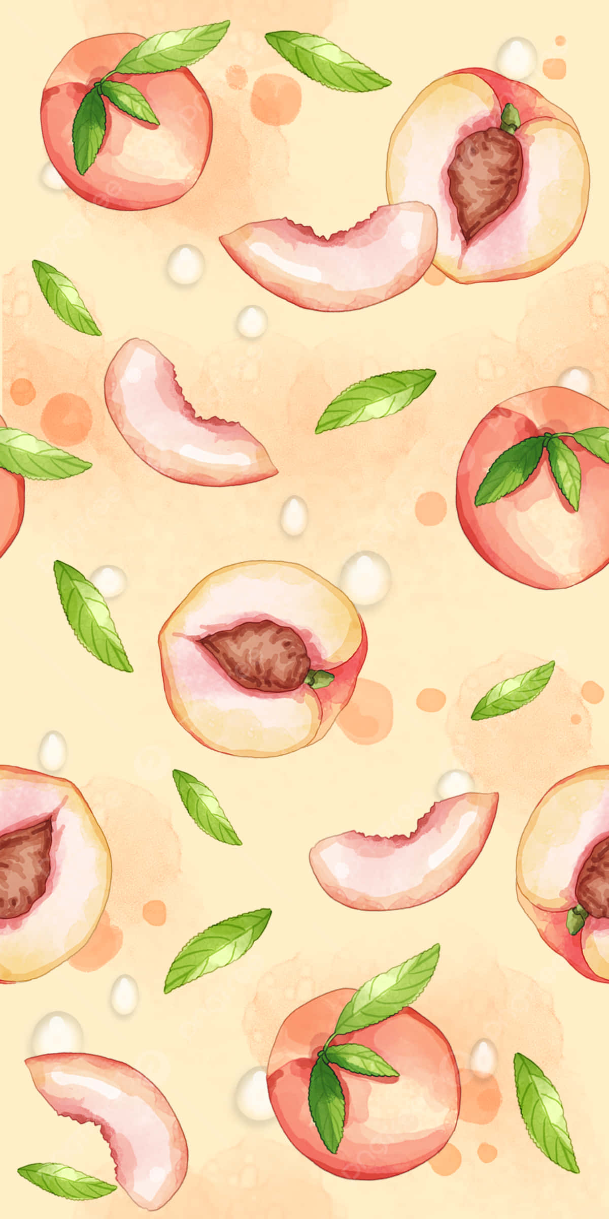 Cute Peach Slices And Leaves Pattern