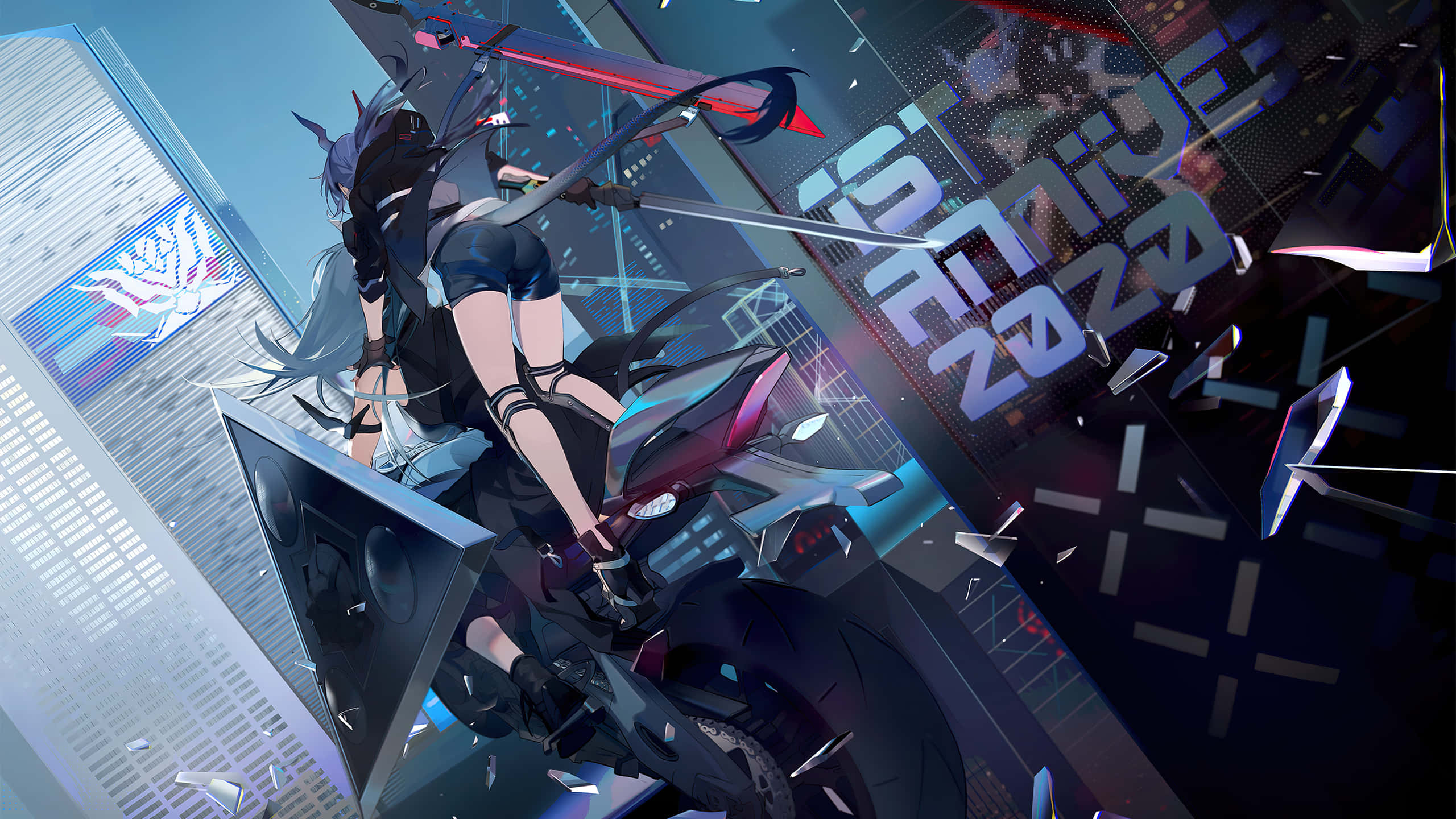 Cyberpunk Anime Warrioron Motorcycle2560x1440