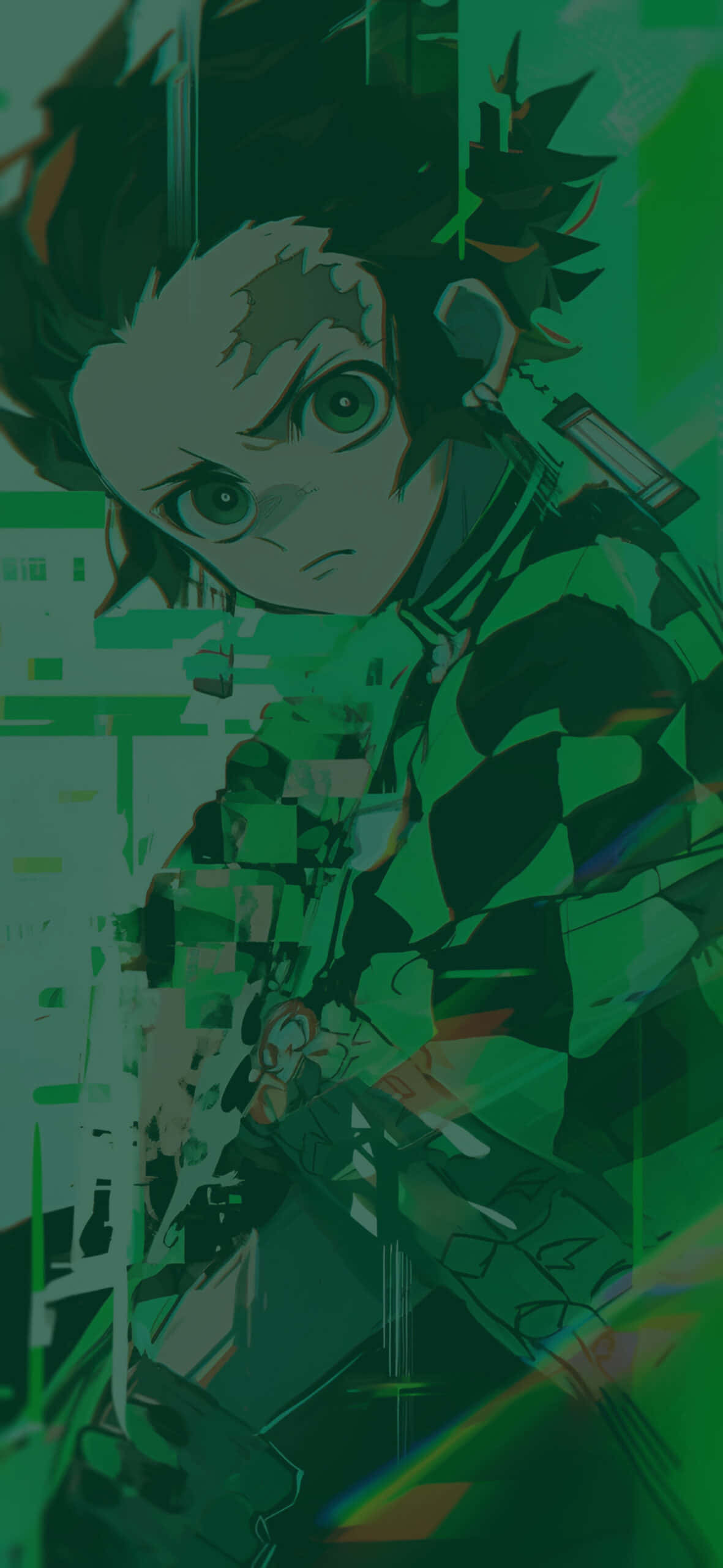 Demon Slayer Green Glitch Art