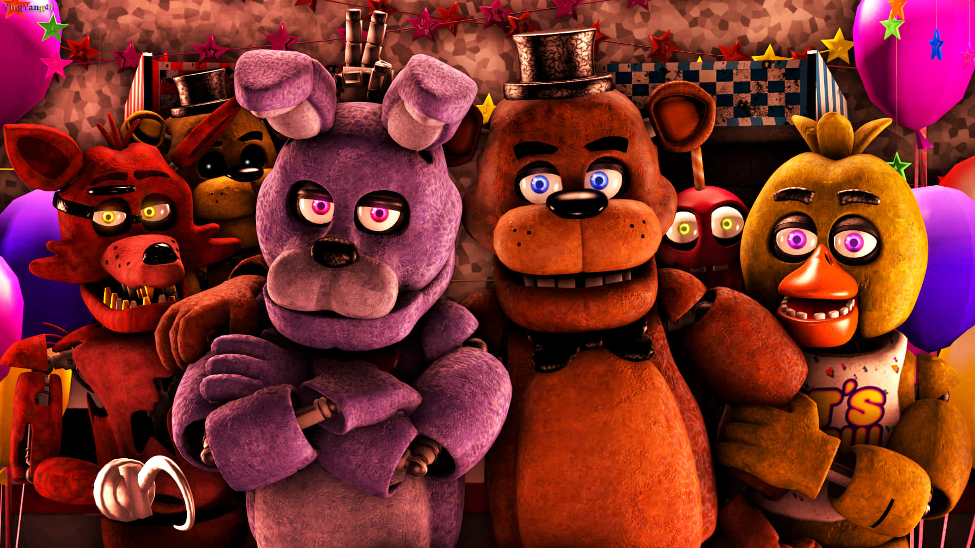 Five Nights At Freddy's - A Group Of Characters With Balloons