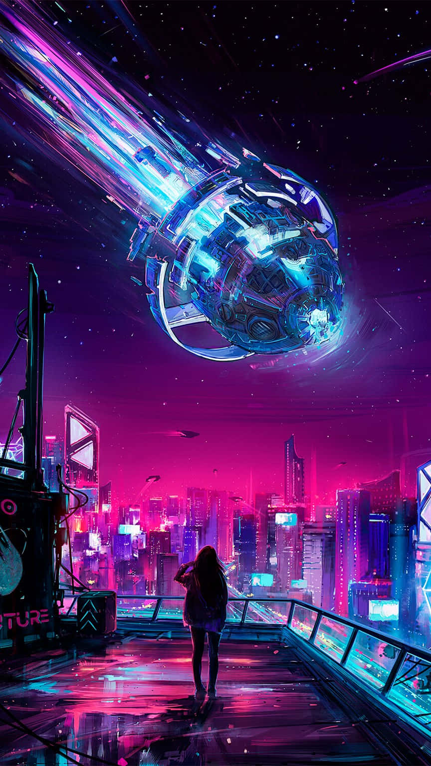 Futuristic_ City_ Meteor_ Shower_ View