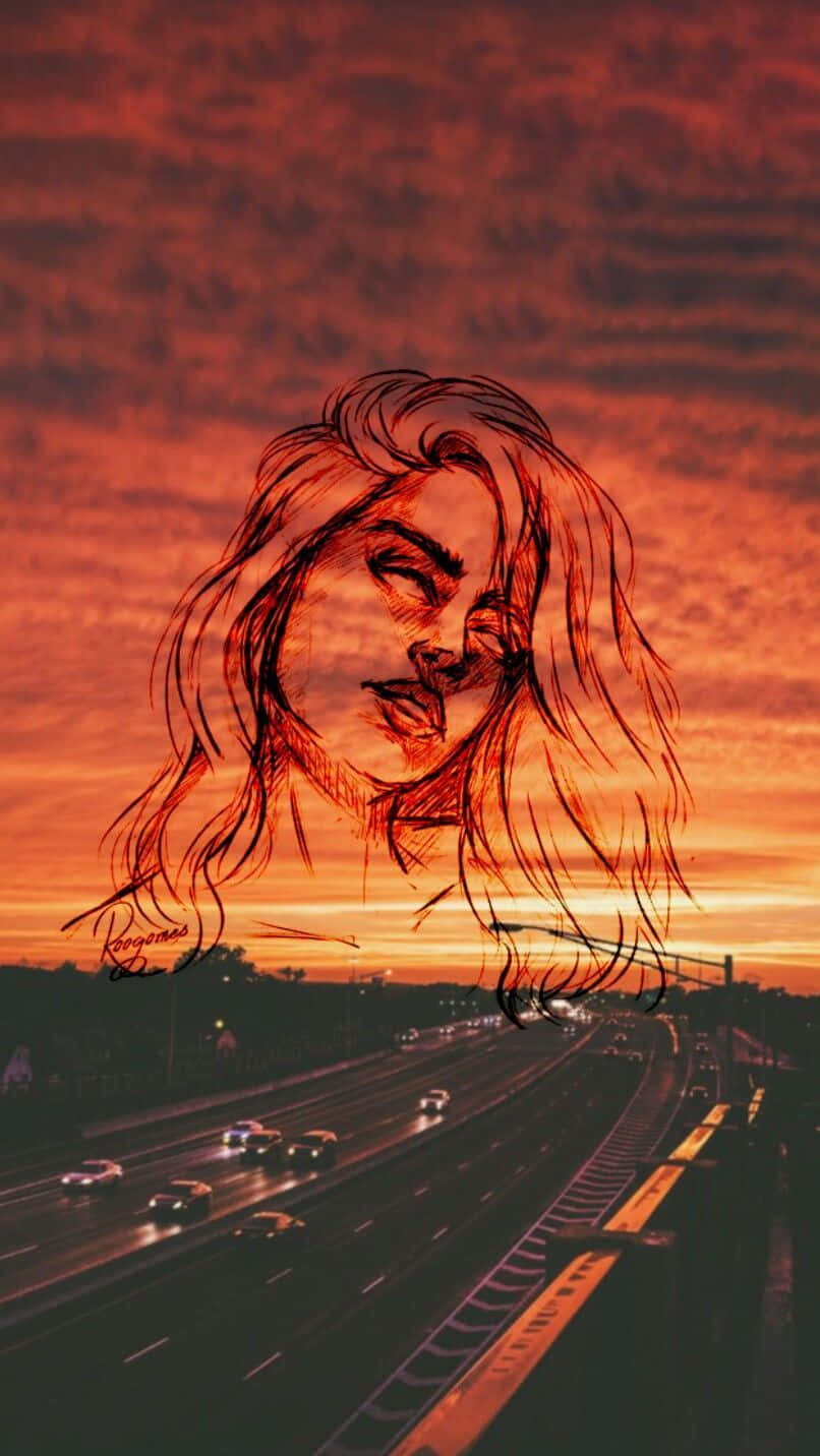 Girl On A Highway Orange Aesthetic Phone