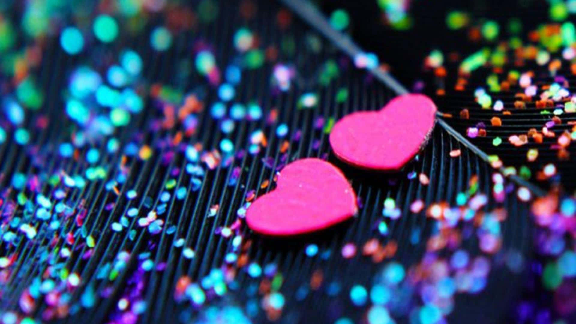 Glitter Pink Hearts On Textured Black