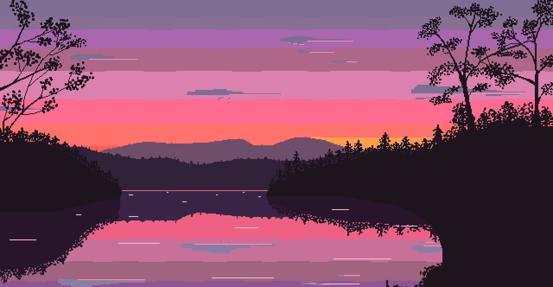 Lake And Mountain Aesthetic Pixel Art Hd