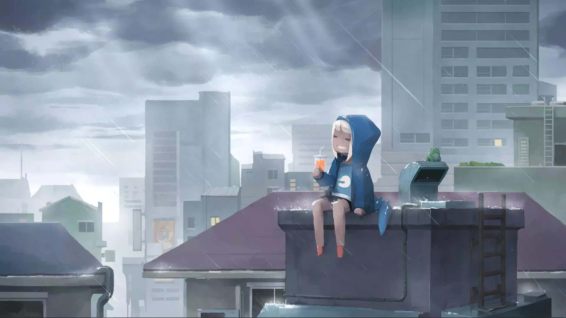 Lo Fi Anime Chill Girl In Rooftop