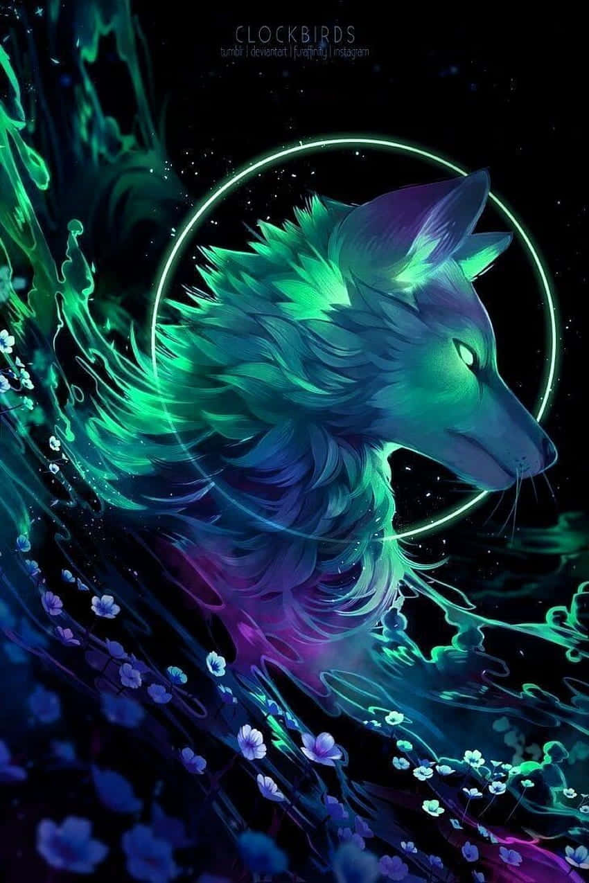 Mystical_ Neon_ Wolf_ Art