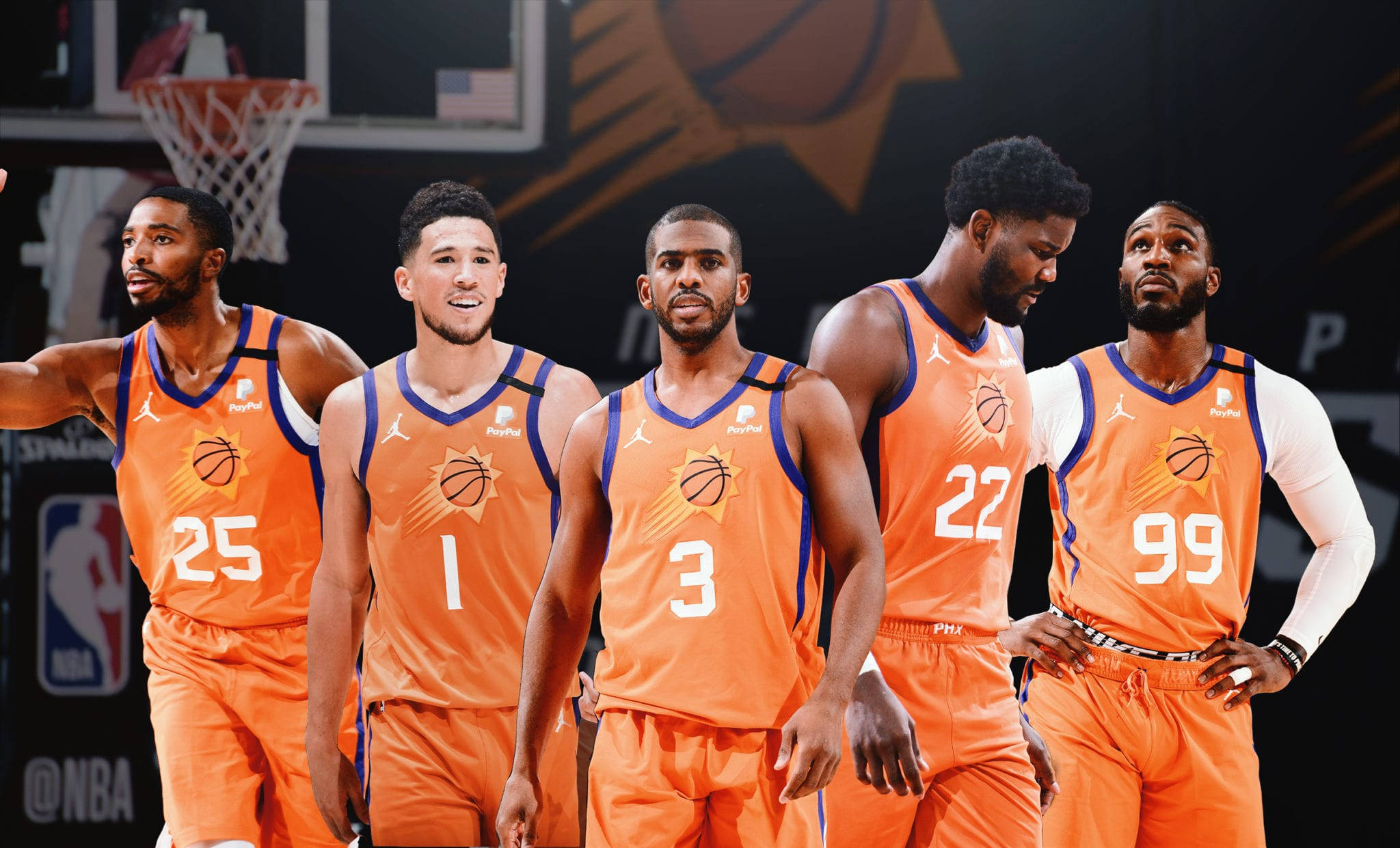Download free Phoenix Suns Starting Five In Orange Wallpaper