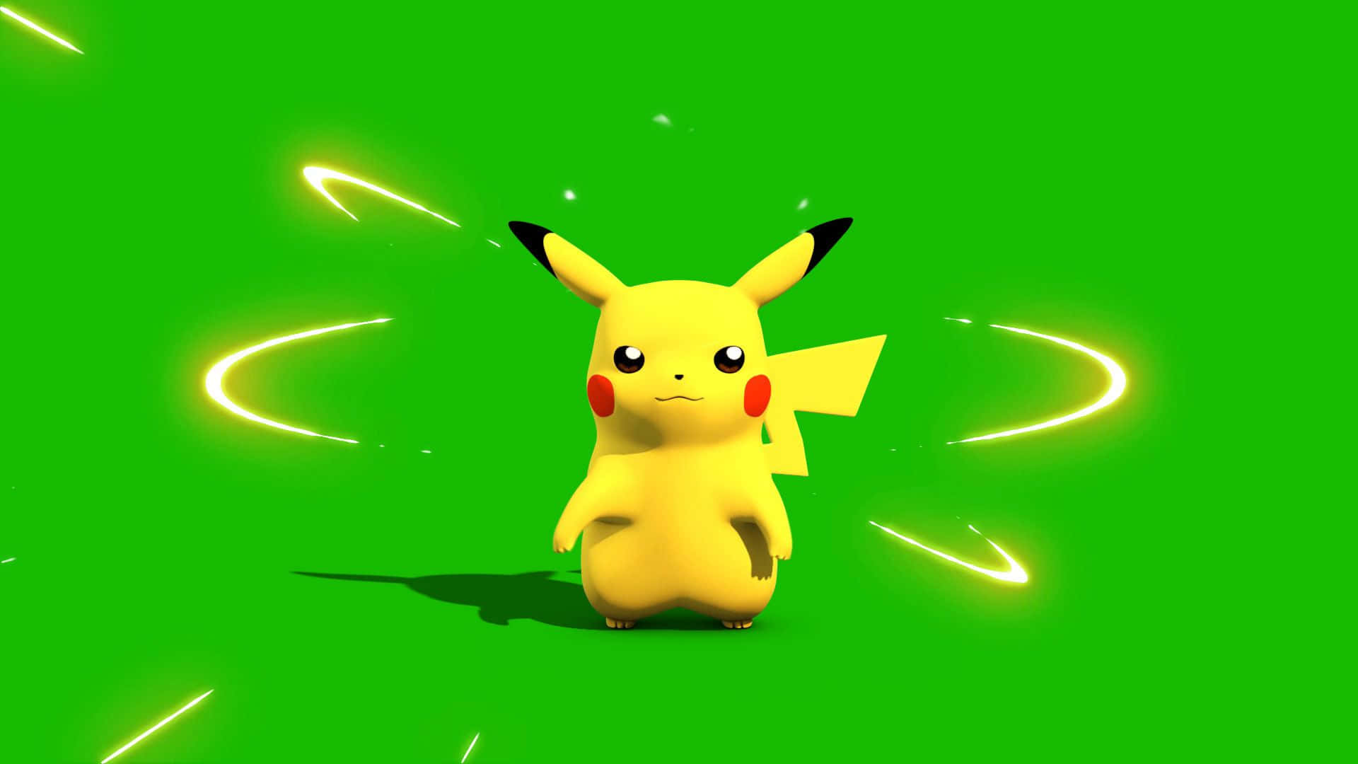 Pikachu On A Green Background With A Light Shining