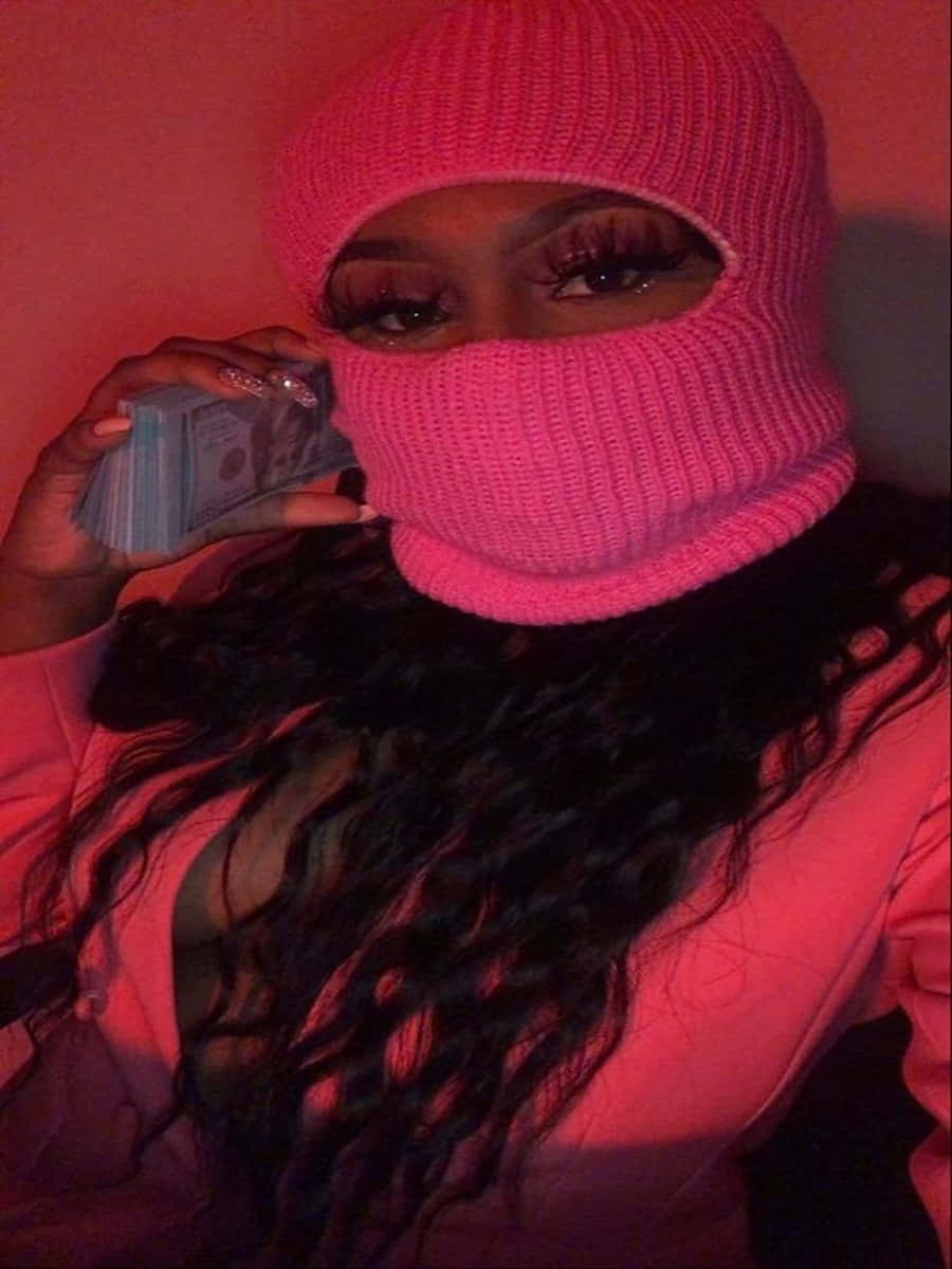 Pink Ski Mask Girl With Cash Bundle