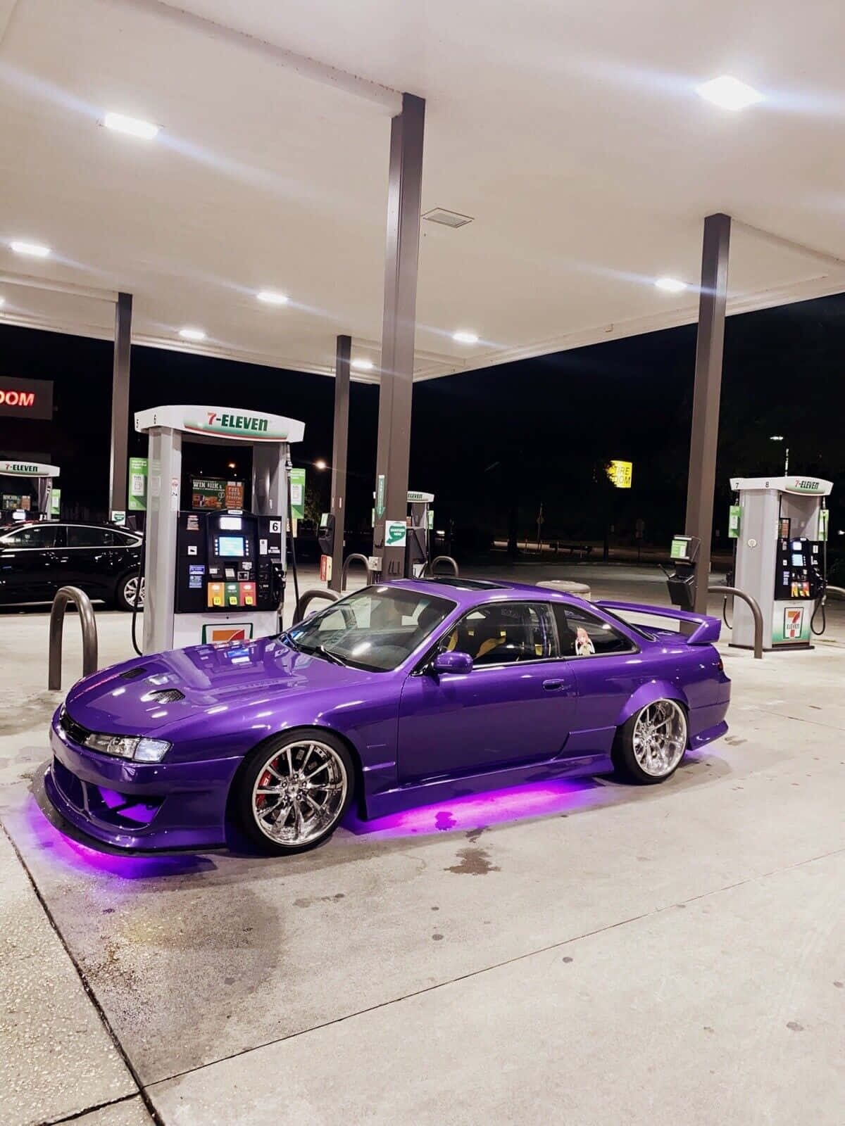 Purple Nissan240sxat Gas Station