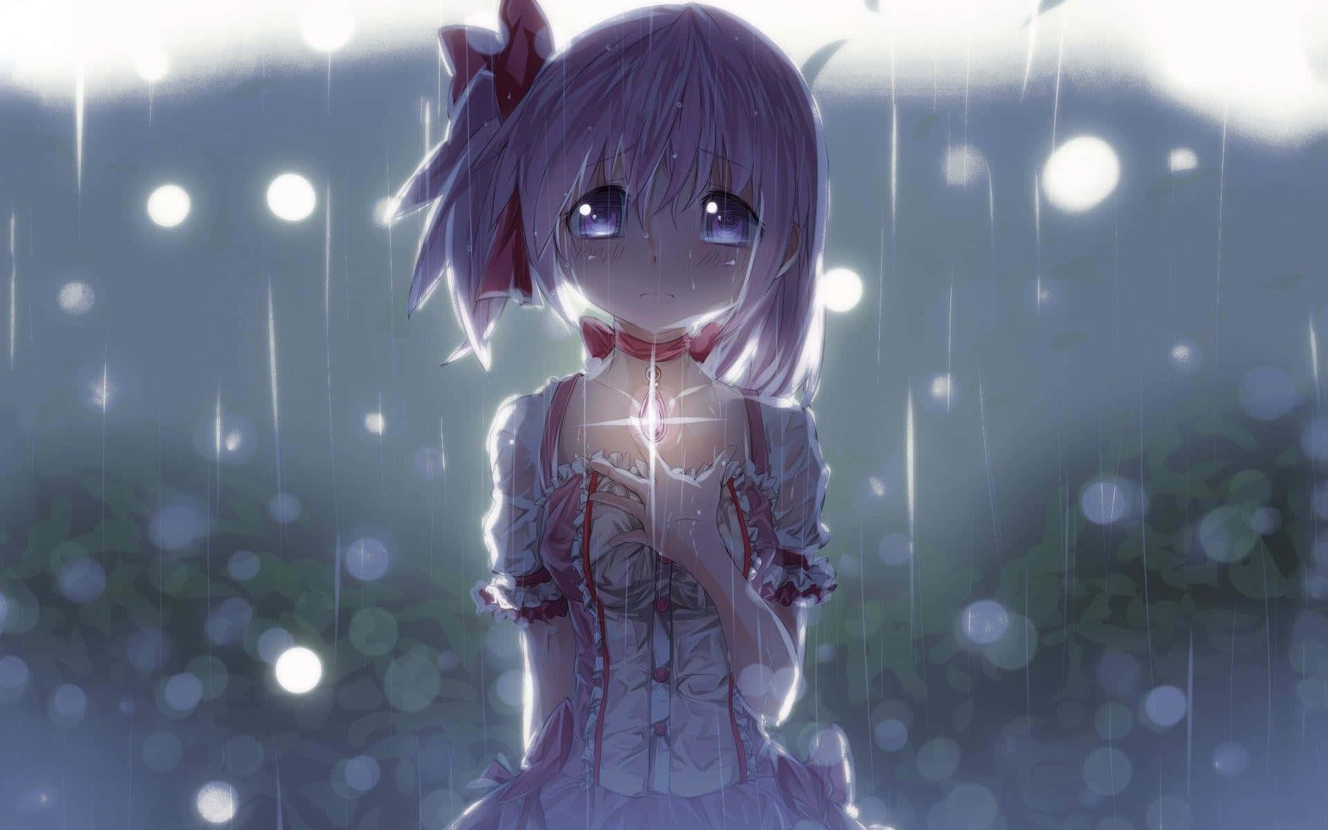 Sad Crying Anime Girl With A Glowing Pendant
