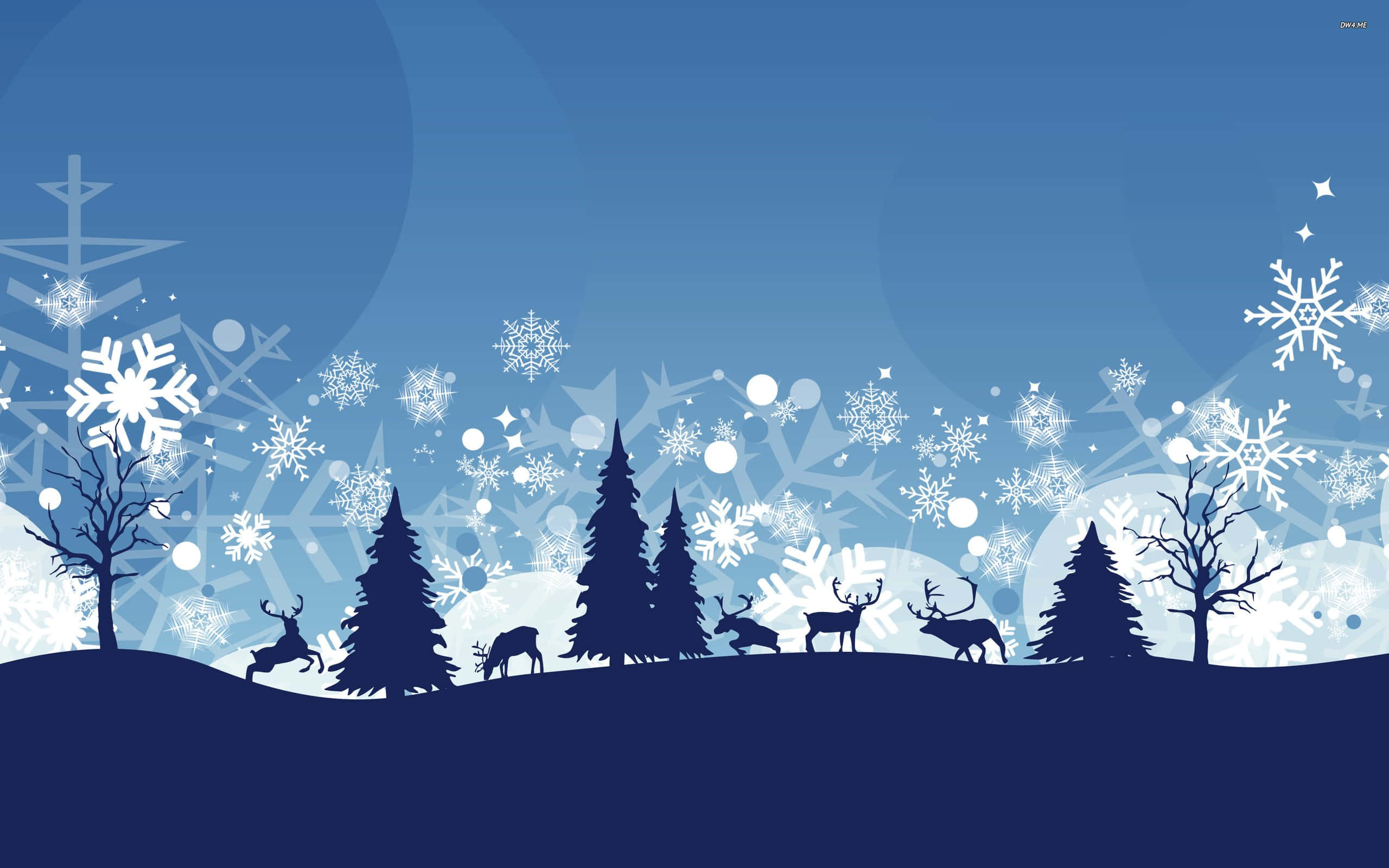Simple Winter Christmas Scene Snowflakes