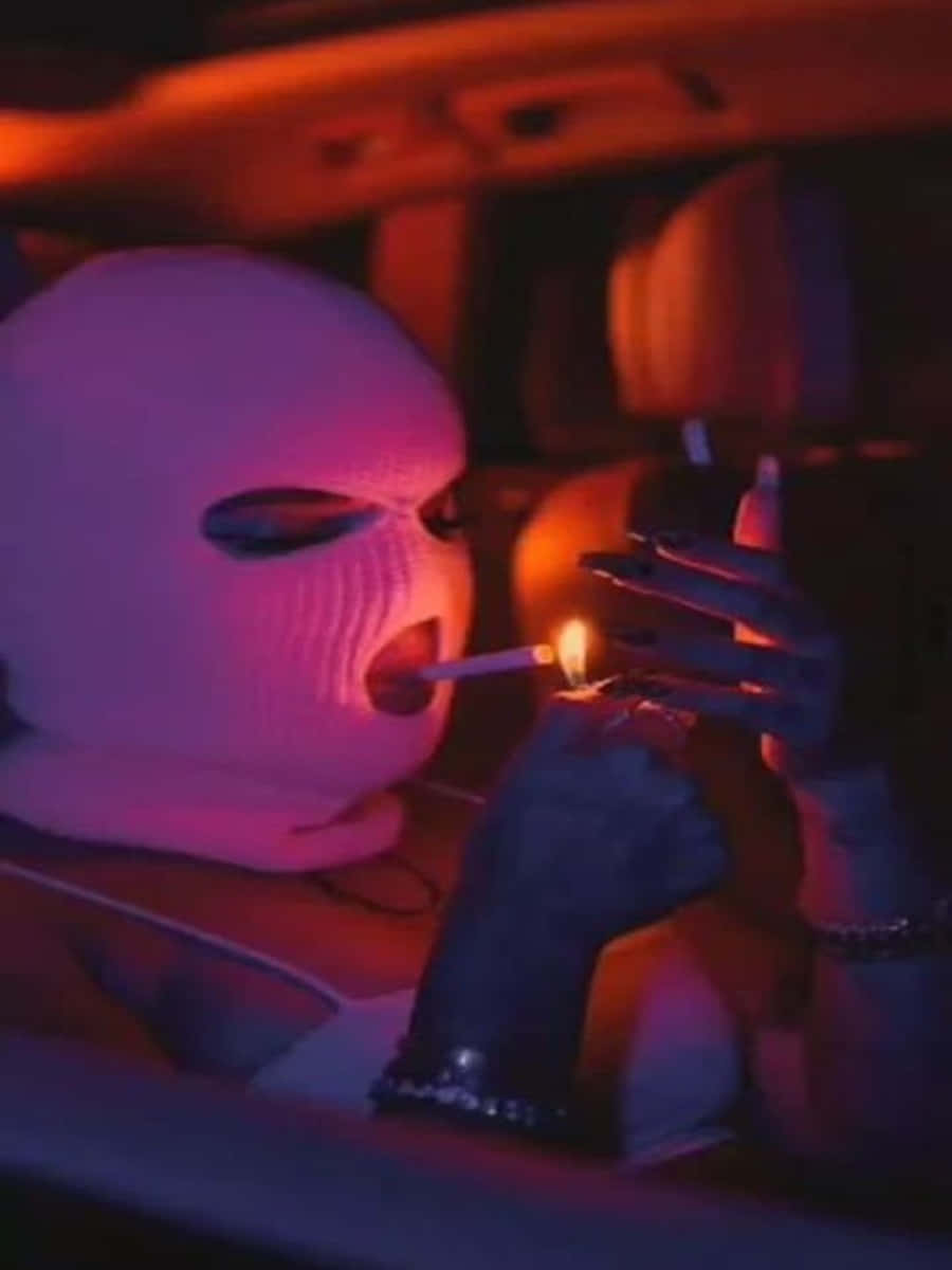 Ski Mask Girl Smoking In Car