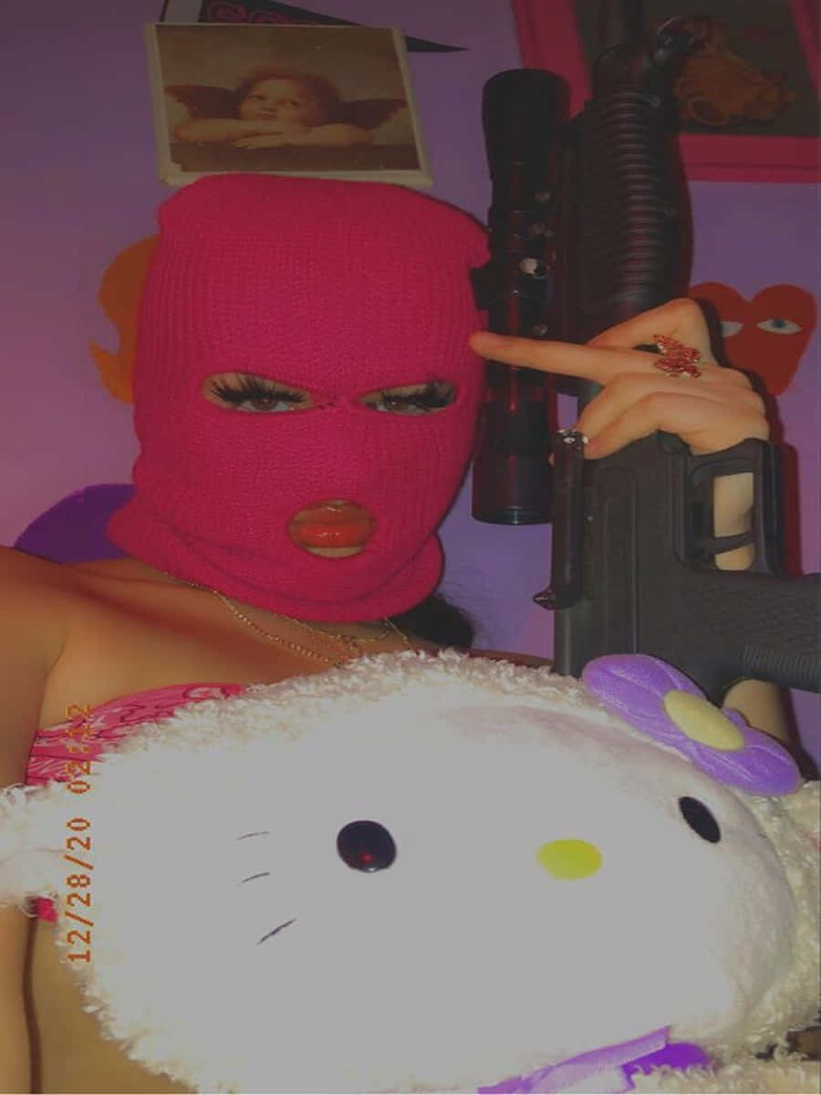 Ski Mask Girl With Gun And Hello Kitty Doll