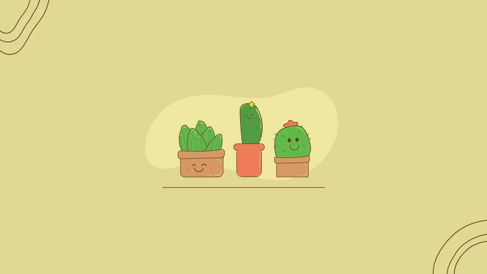 Smiling Cacti Cartoon Desktop Wallpaper