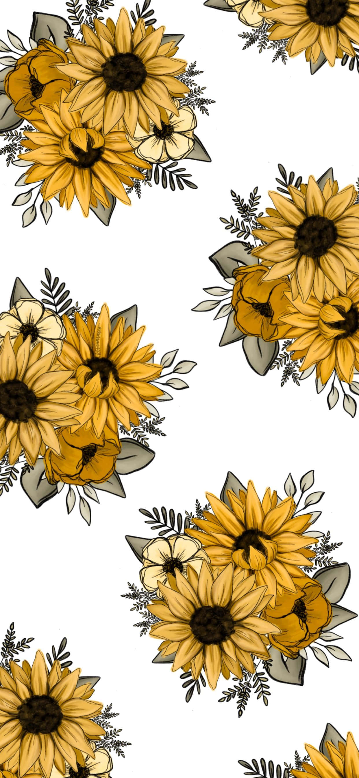 Sunflowers On A White Background